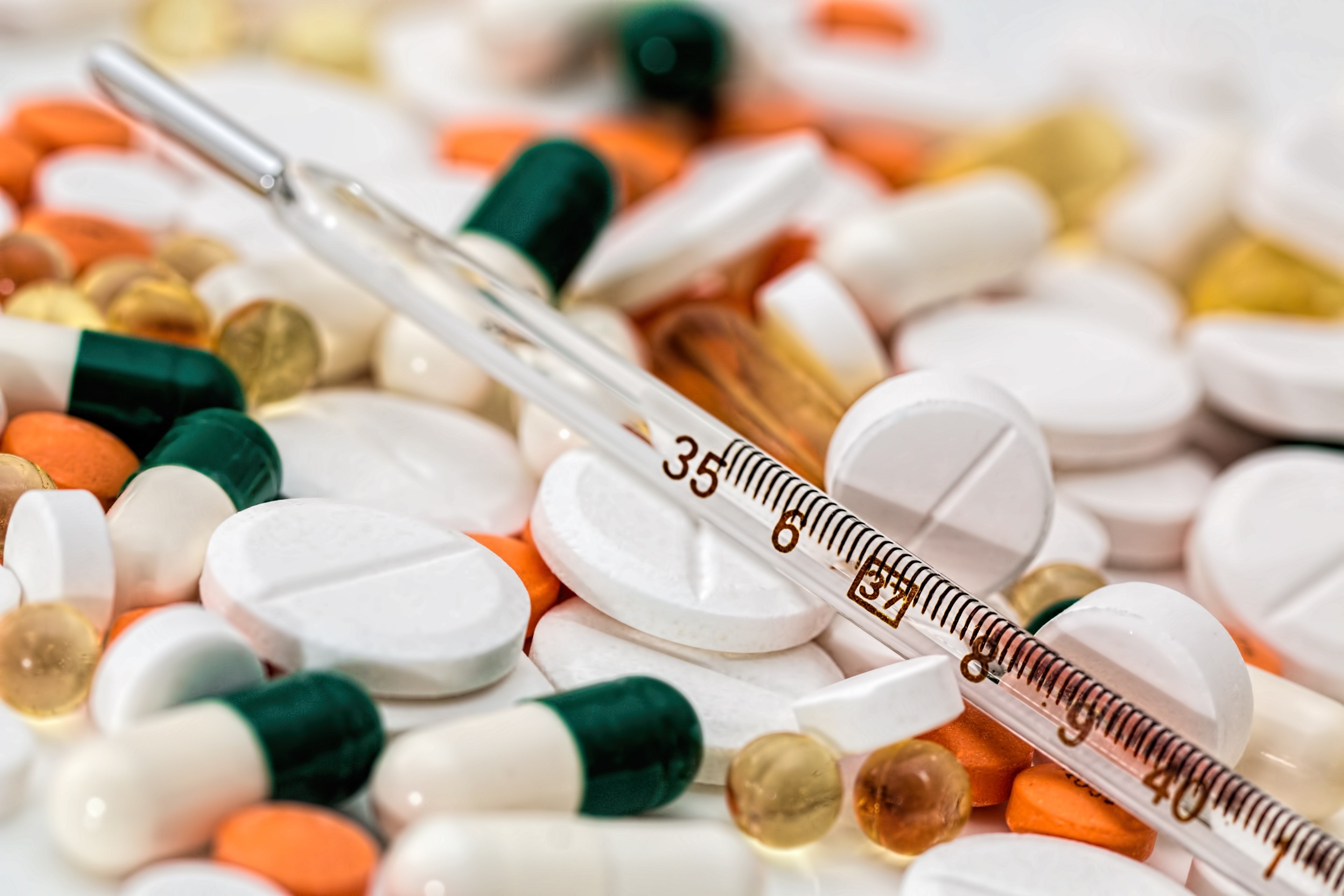 thermometer headache pain pills medication tablets 4k, HD Wallpaper
