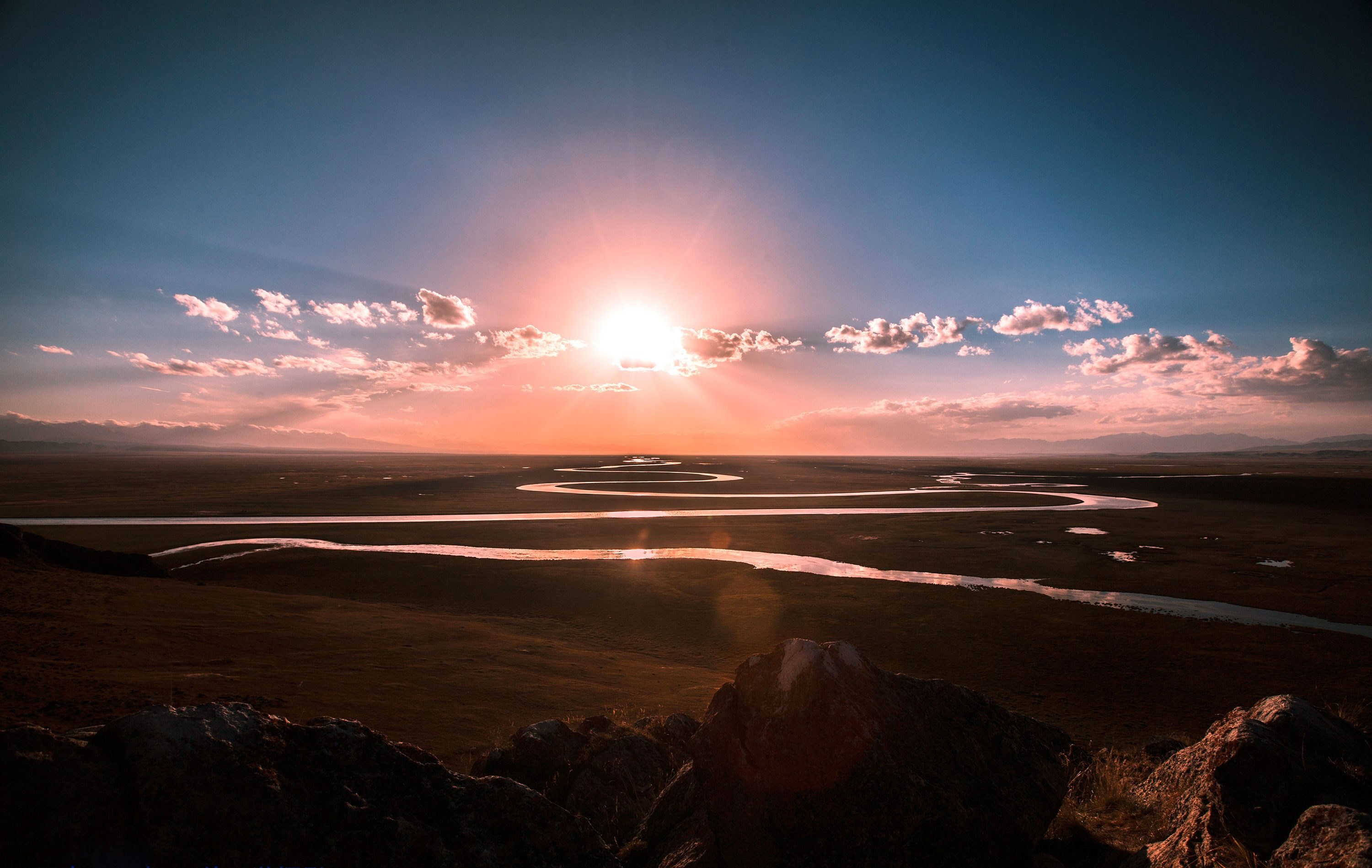the scenery prairie river sunrise 4k, HD Wallpaper