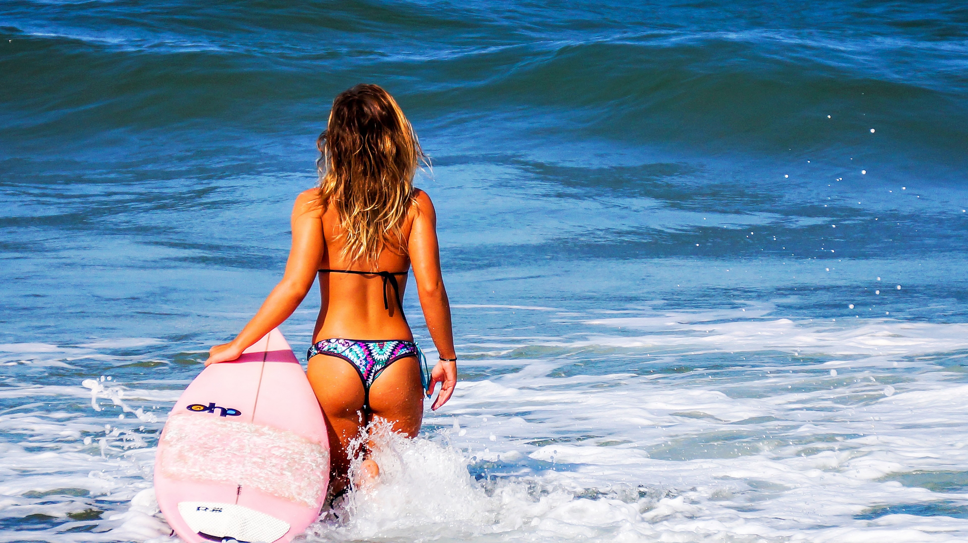 surf woman mar surfer wave tranquility sol 4k, HD Wallpaper