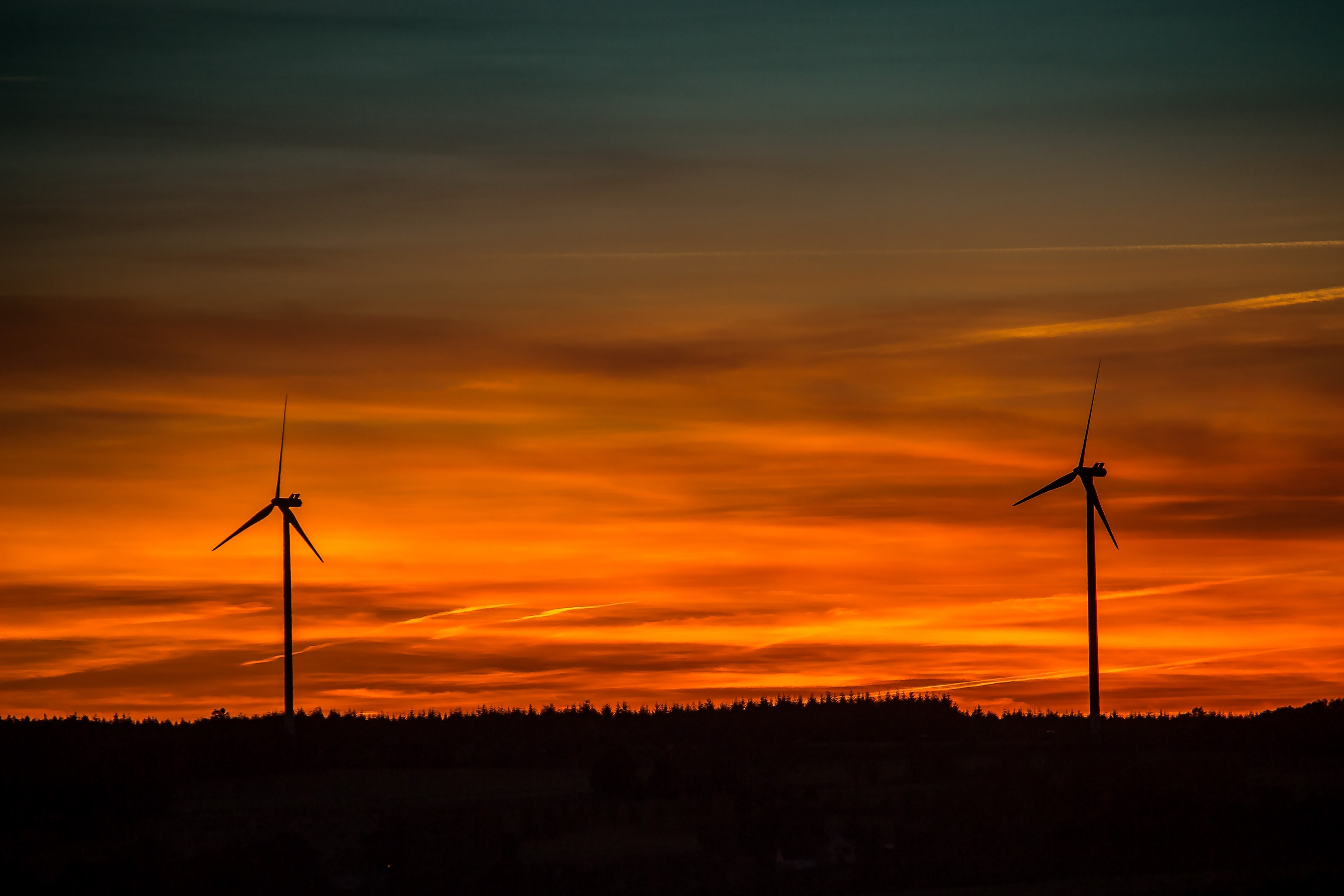 sunset setting sun windräder abendstimmung 4k, HD Wallpaper