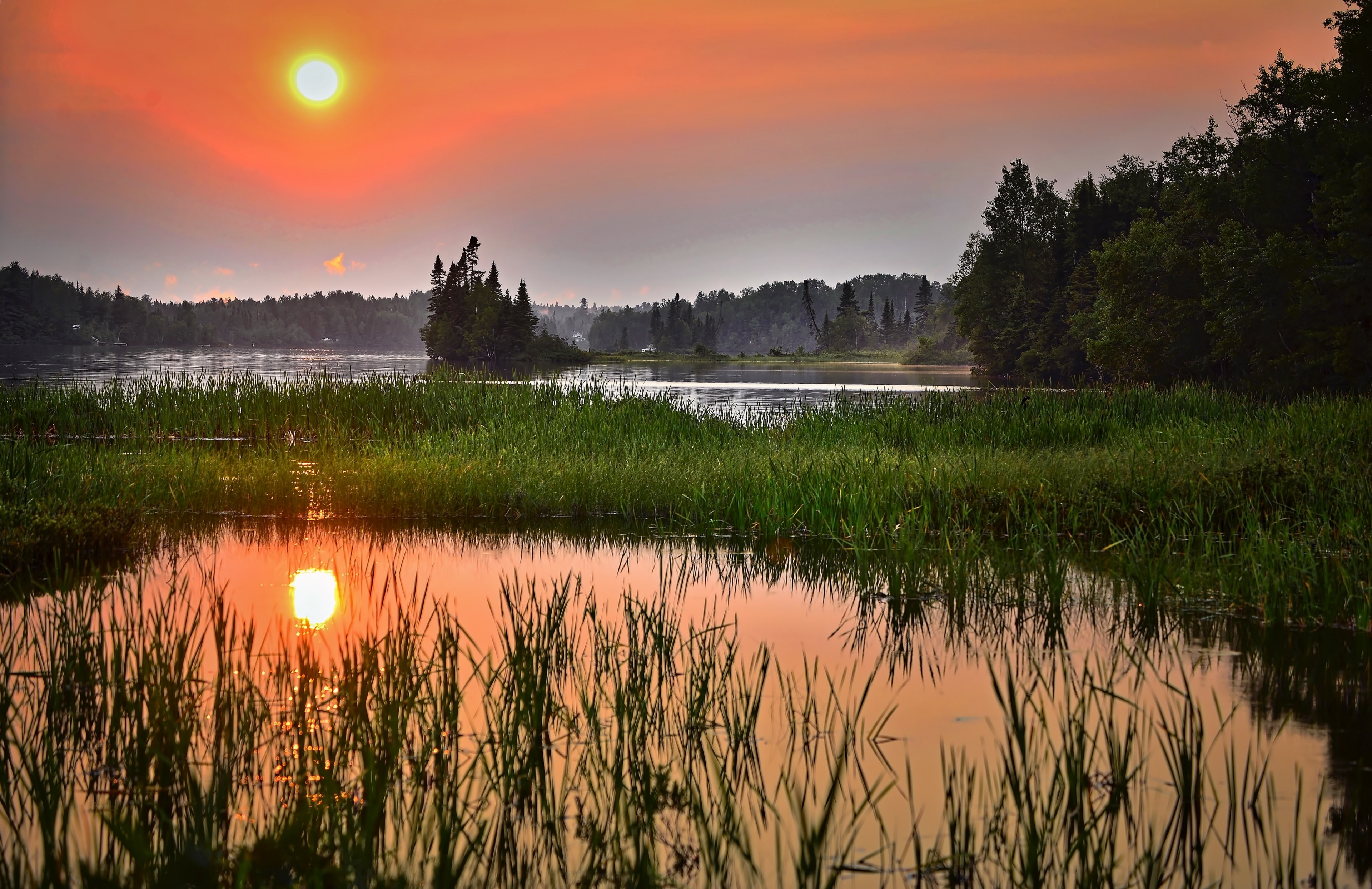 sunset lake landscape summer twilight contrast 4k, HD Wallpaper