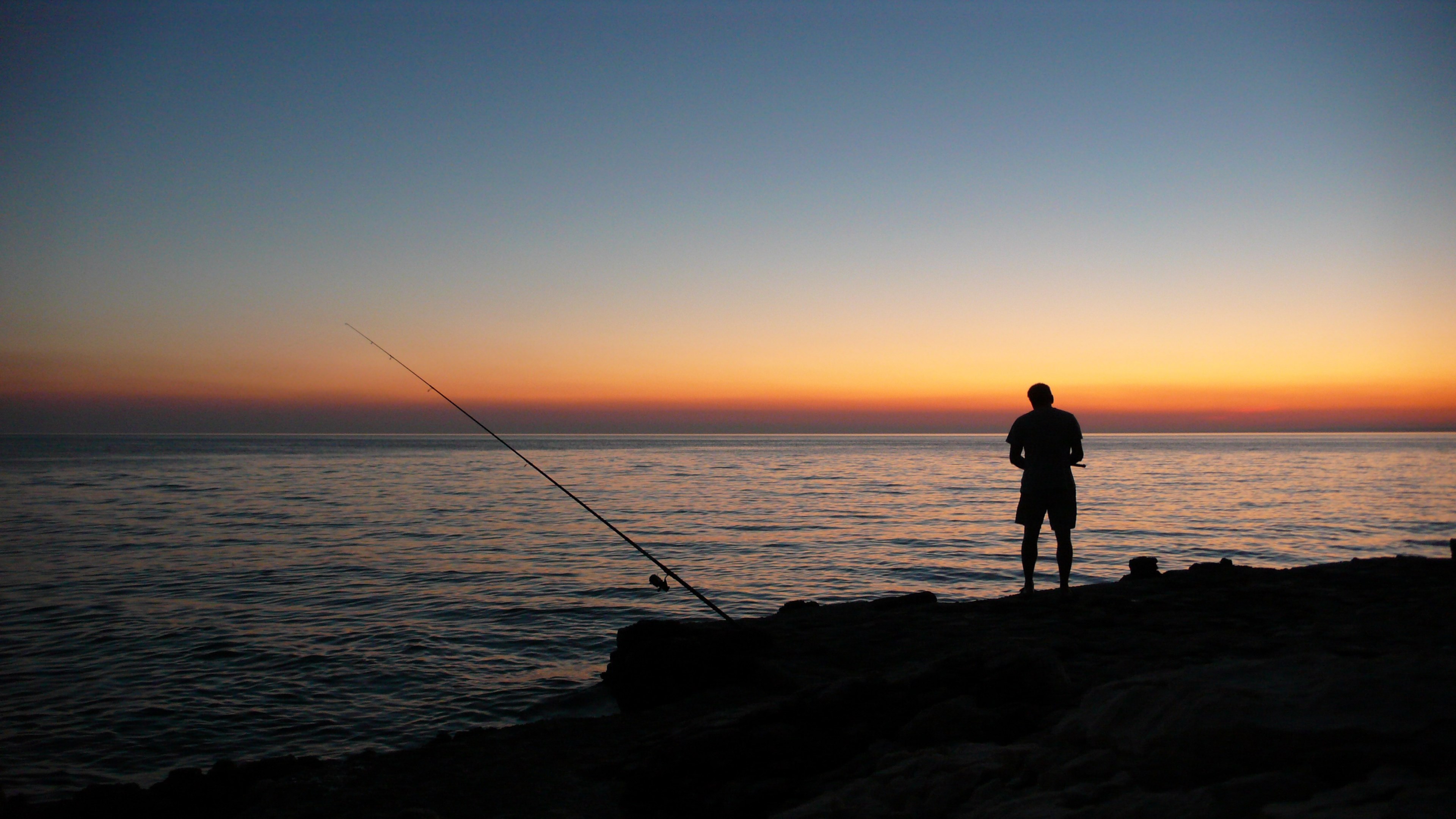 sunset sea angler sun abendstimmung water red 4k, HD Wallpaper