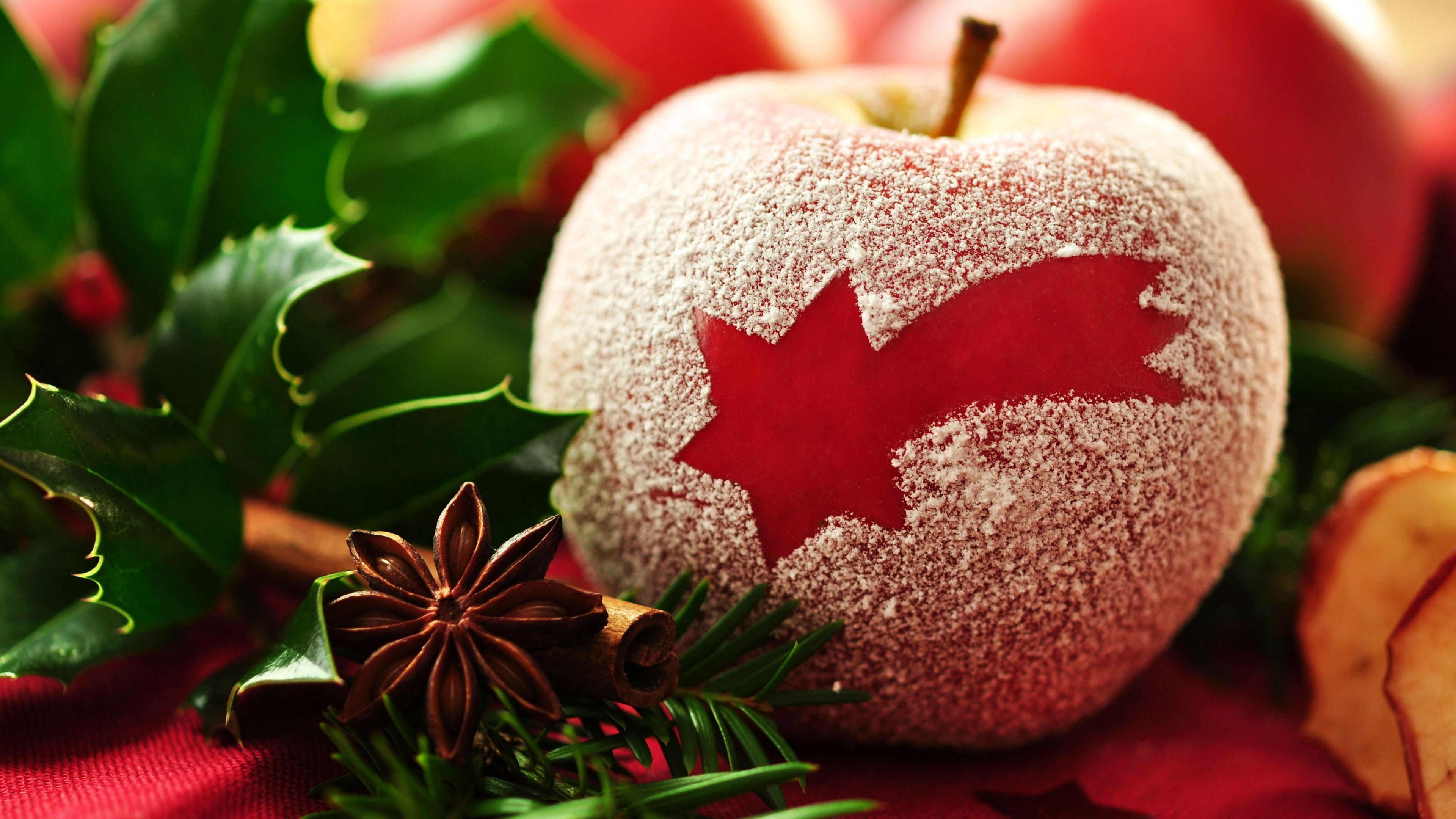 red, dessert, dust, apple, macro, star, 4k, HD Wallpaper