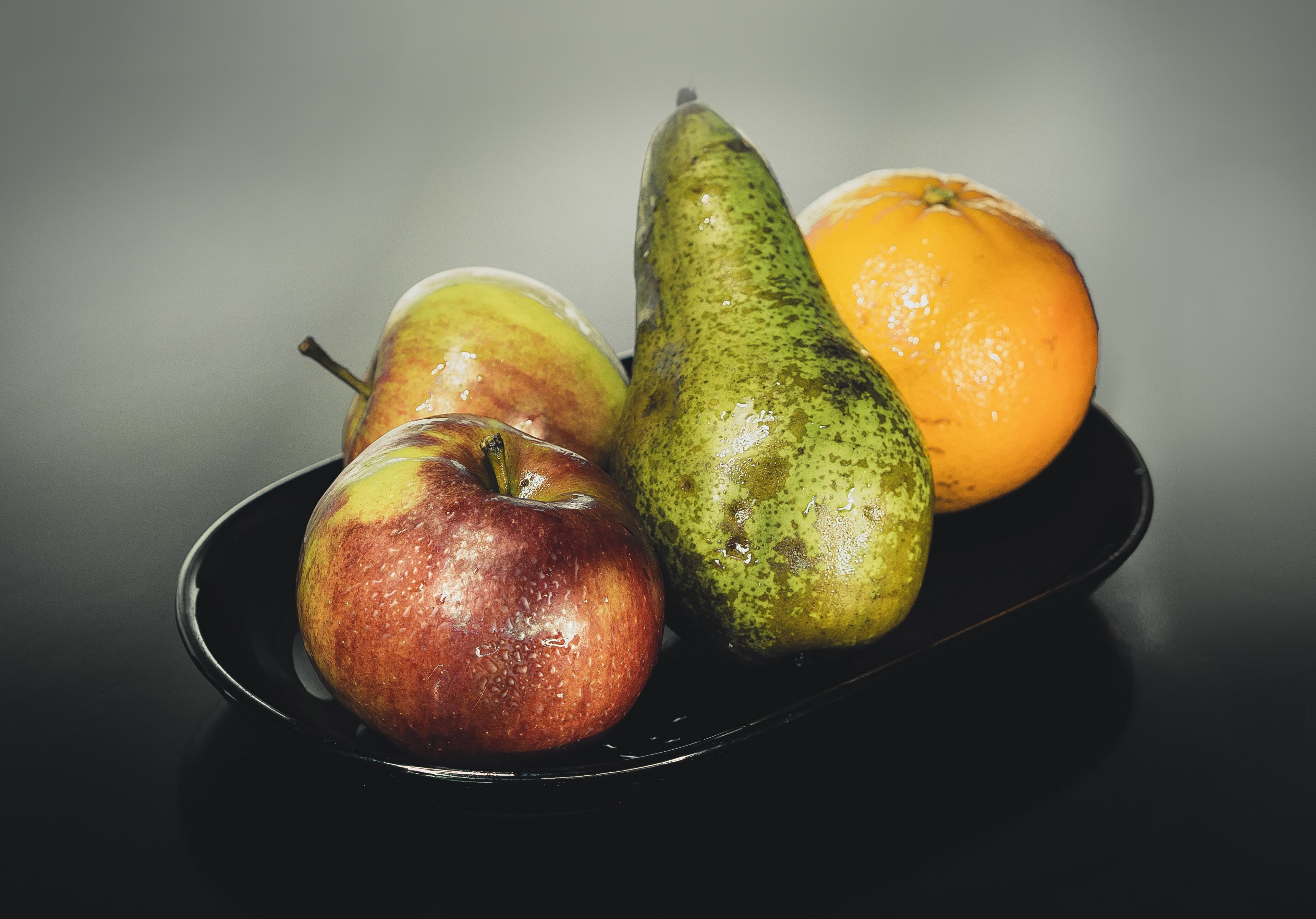 studio fruit apple pear orange red apples food 4k, HD Wallpaper