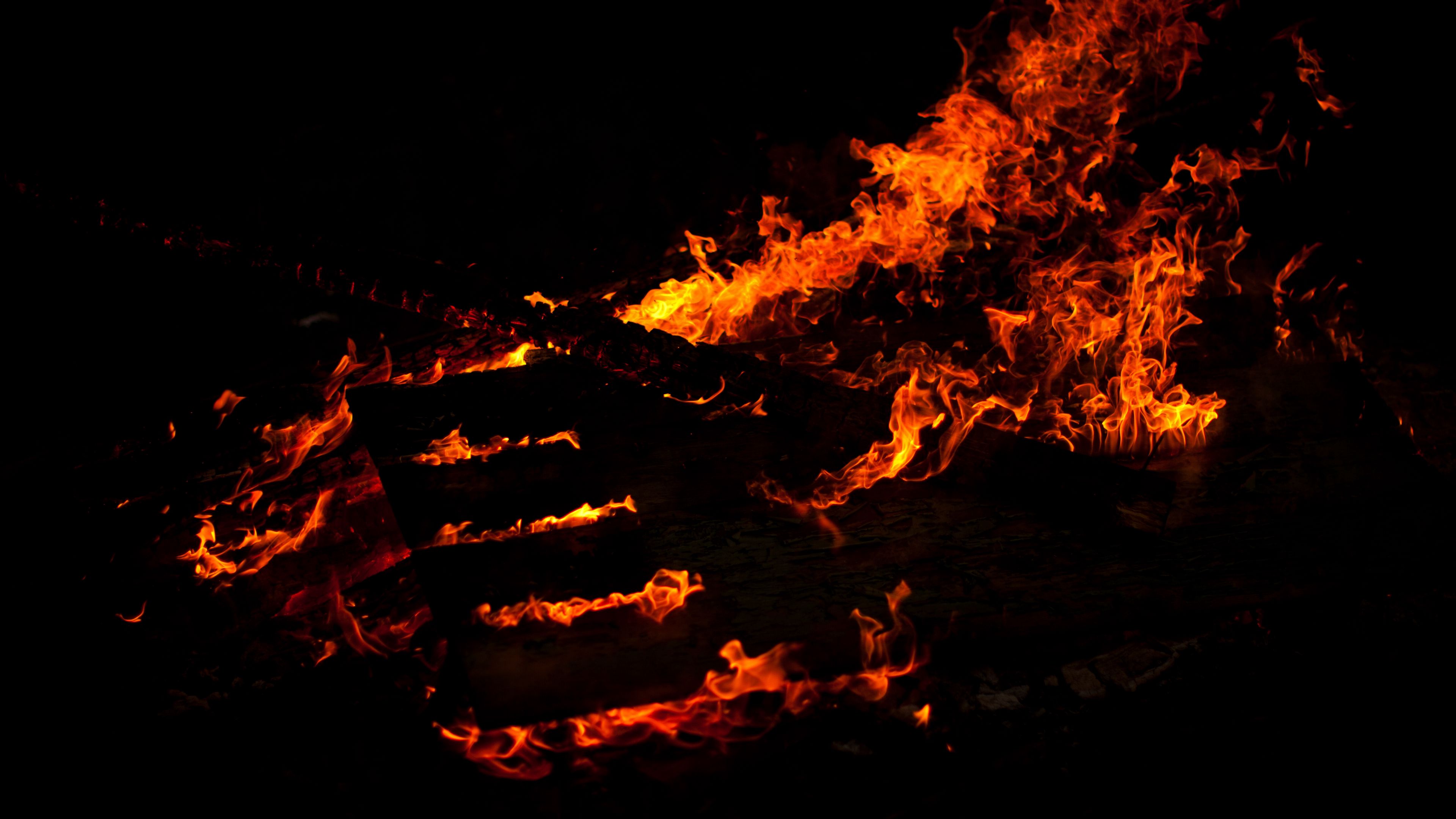 fire, lines, black background, 4k, HD Wallpaper