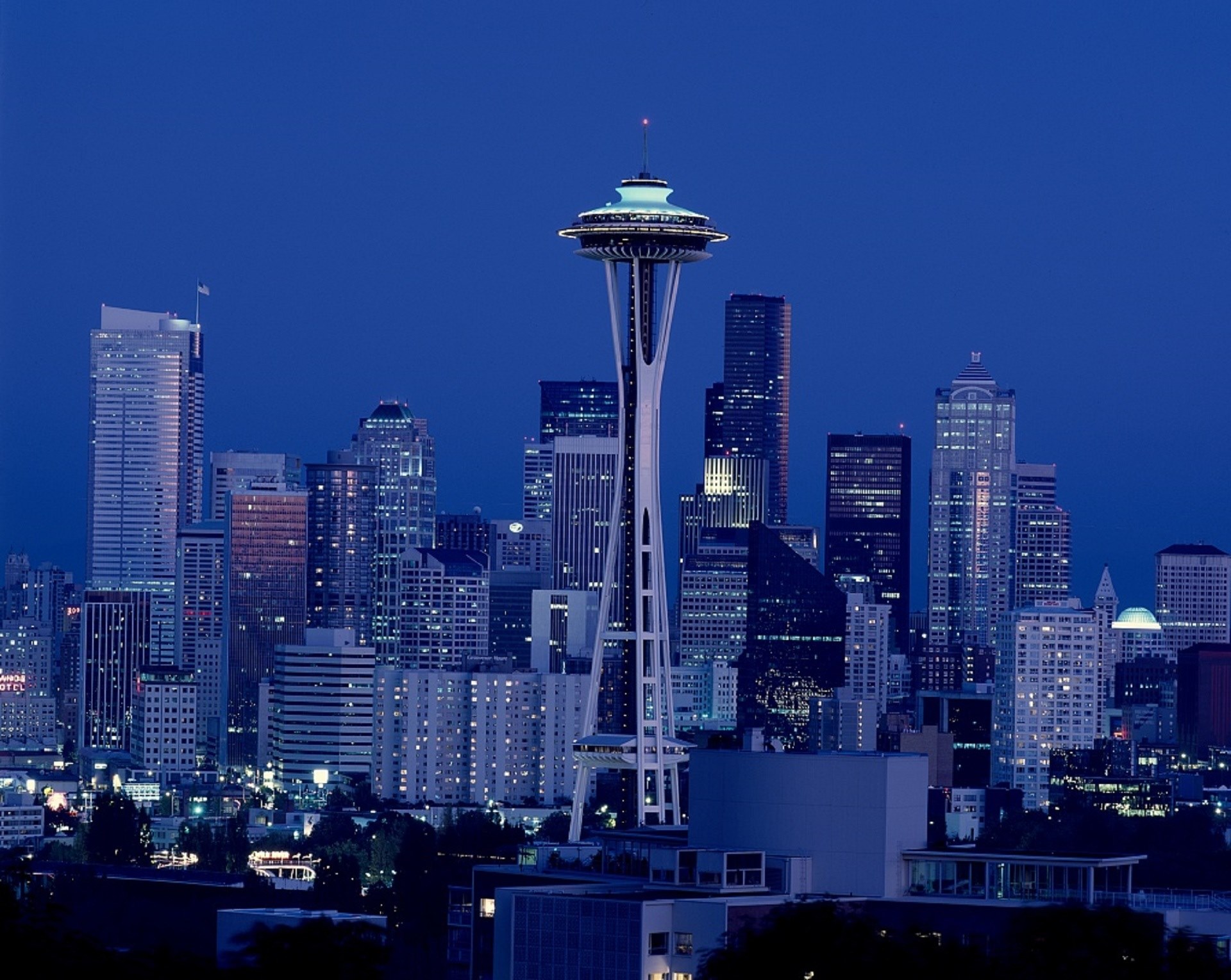 space needle seattle washington cityscape dusk 4k, HD Wallpaper