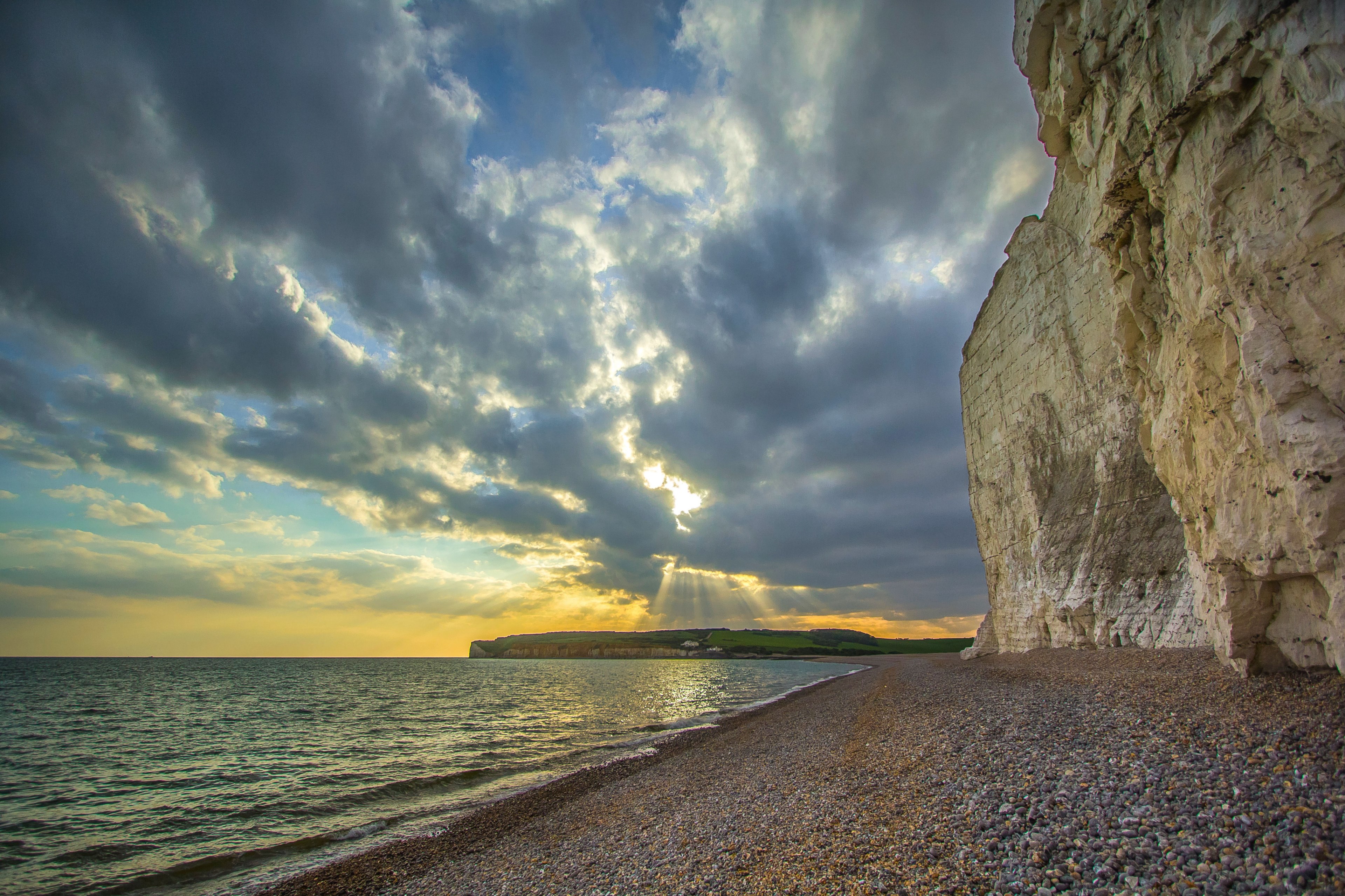seven sisters reefs ocean england 4k, HD Wallpaper