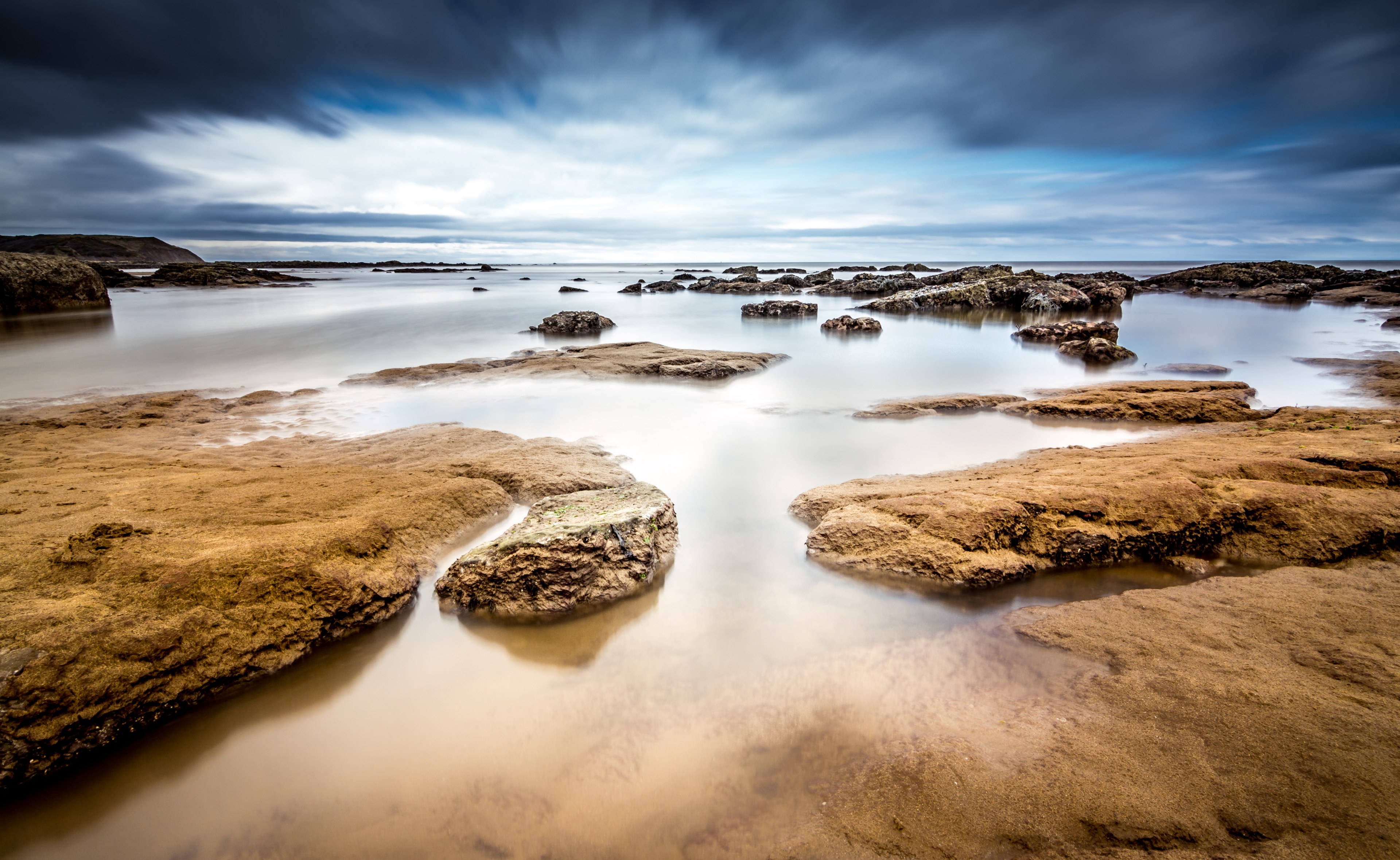 seascape long exposure tide landscape sea water 4k, HD Wallpaper
