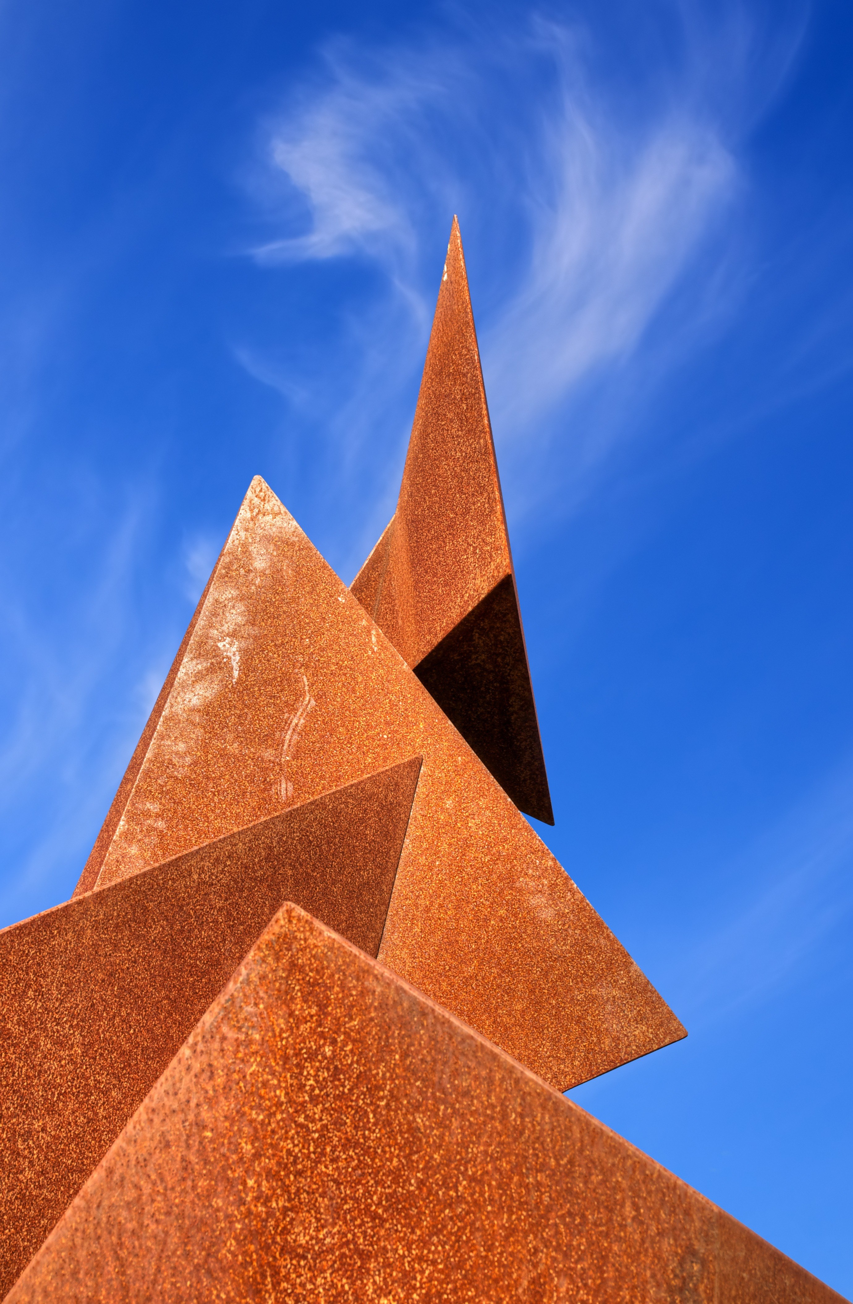 sculpture metal stainless sky clouds section cut 4k, Phone HD Wallpaper