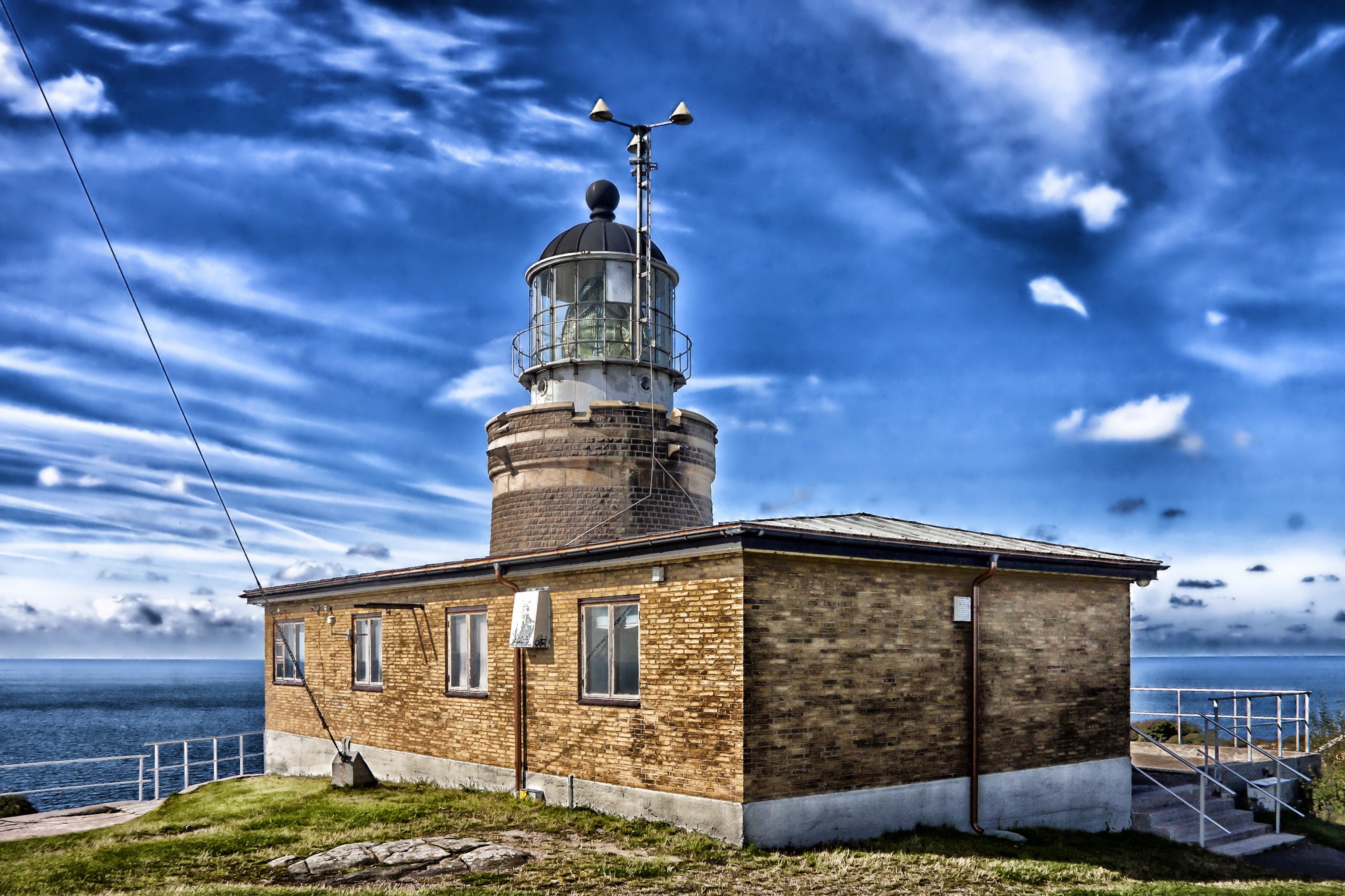 scania sweden lighthouse sea ocean water hdr sky 4k, HD Wallpaper