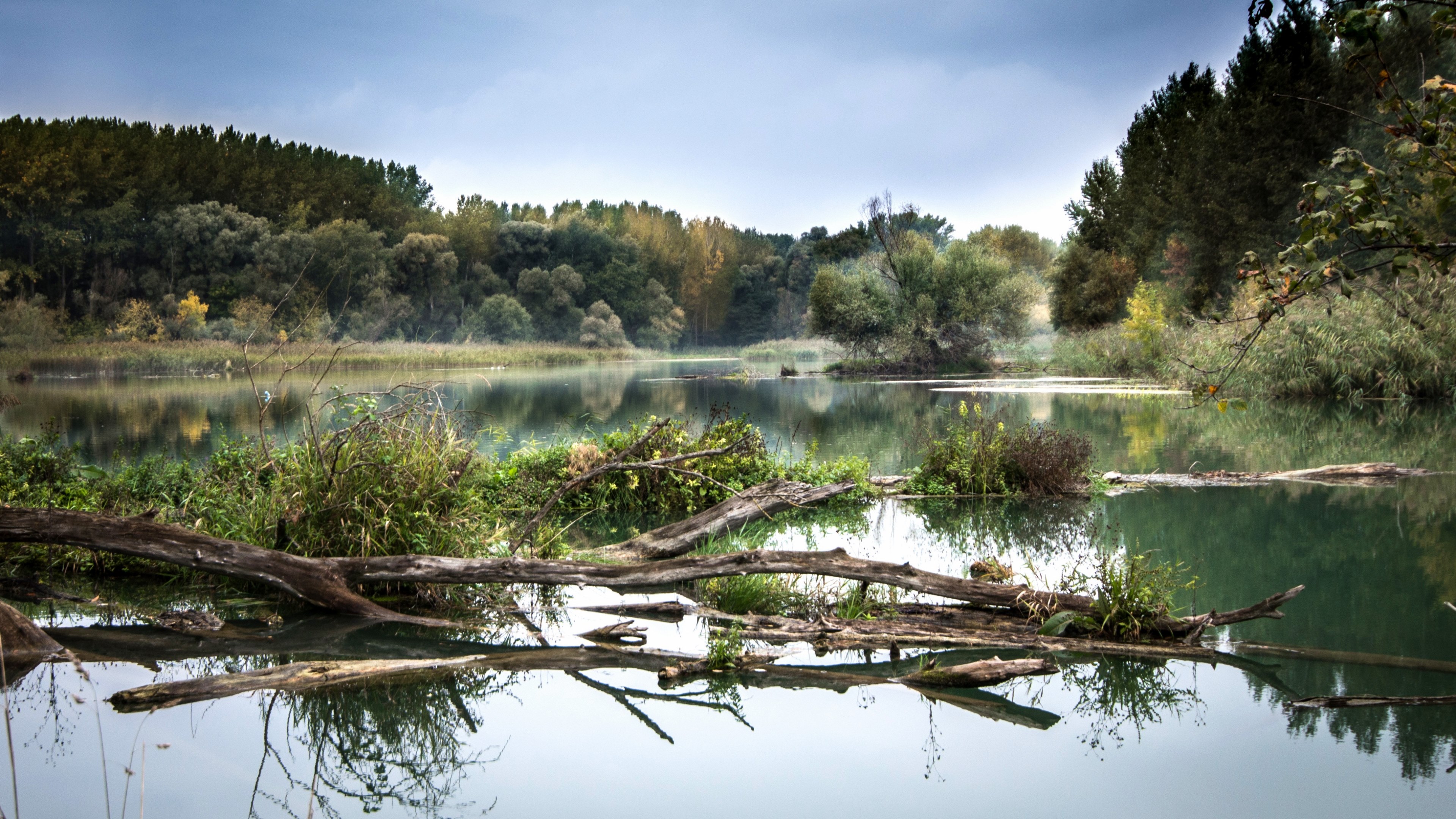 river the danube fog reflection slovakia nature 4k, HD Wallpaper