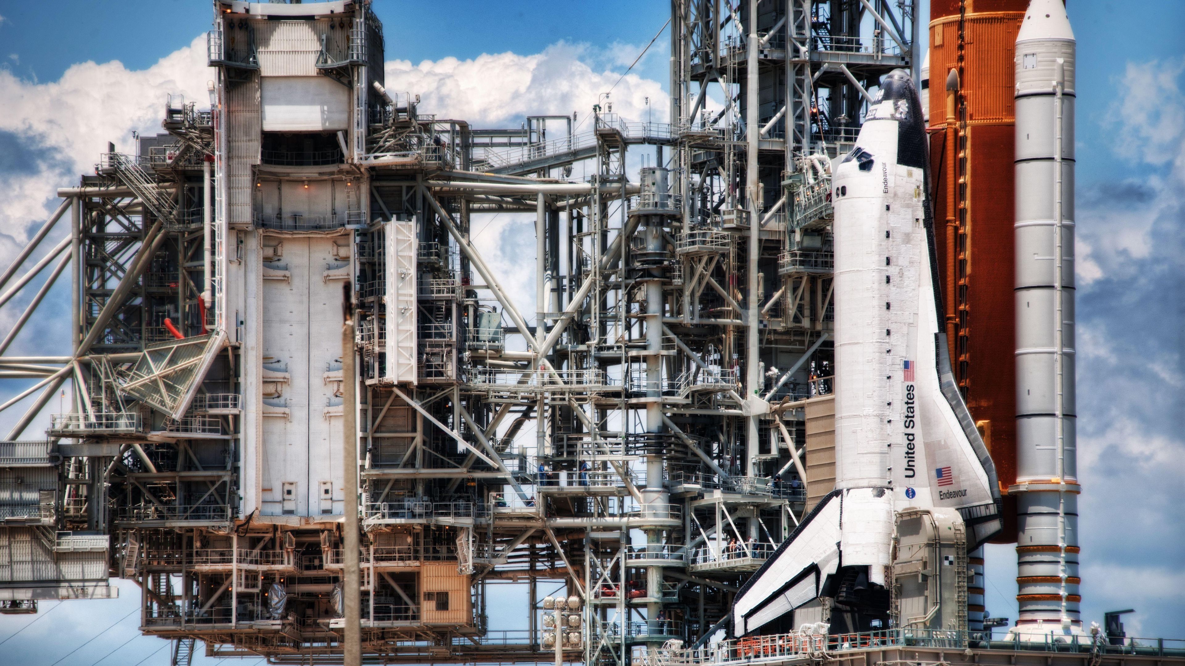 launching pad, spaceport, shuttle, clouds, running, 4k, HD Wallpaper
