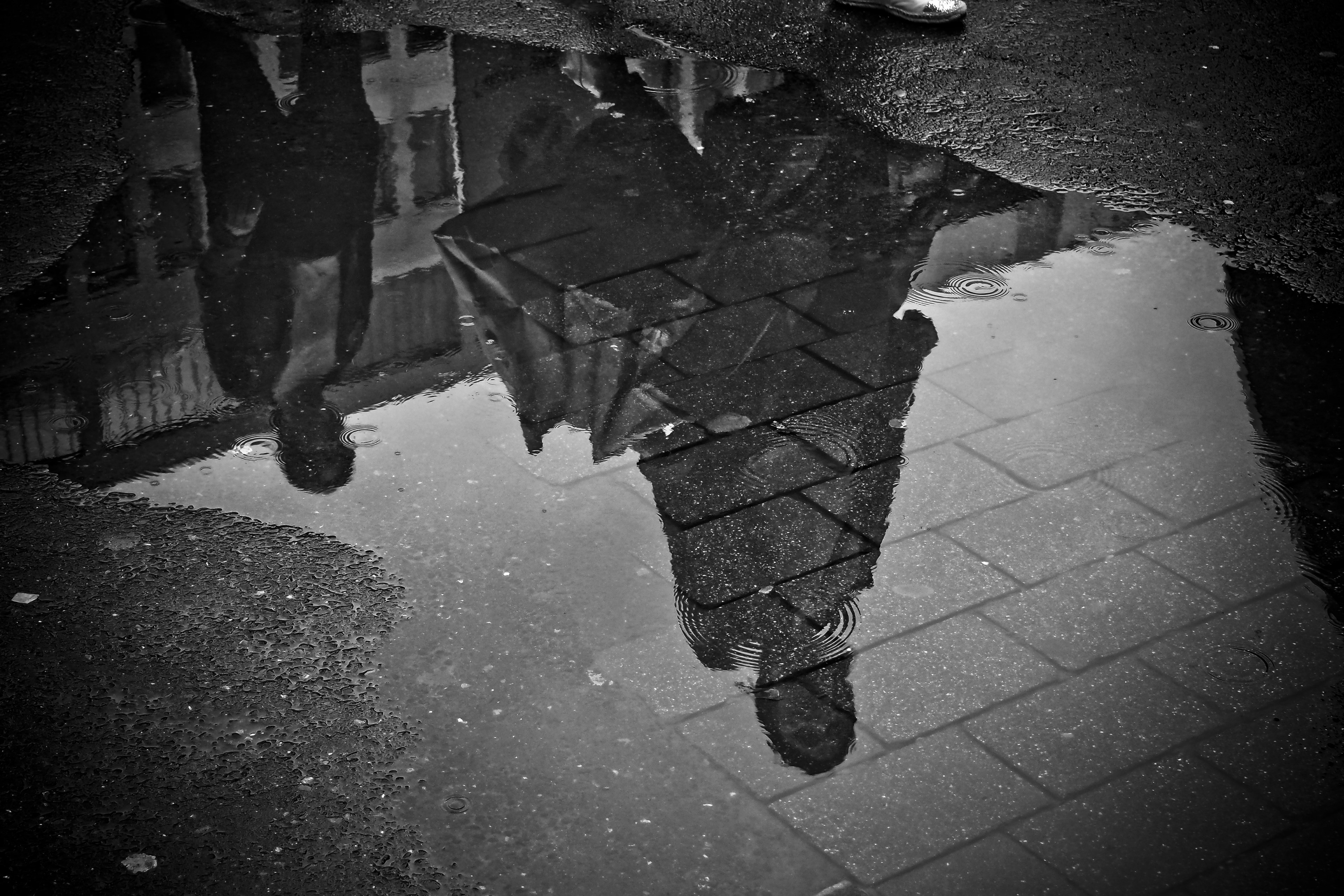 rain puddle water mirroring wet weather raining 4k, HD Wallpaper
