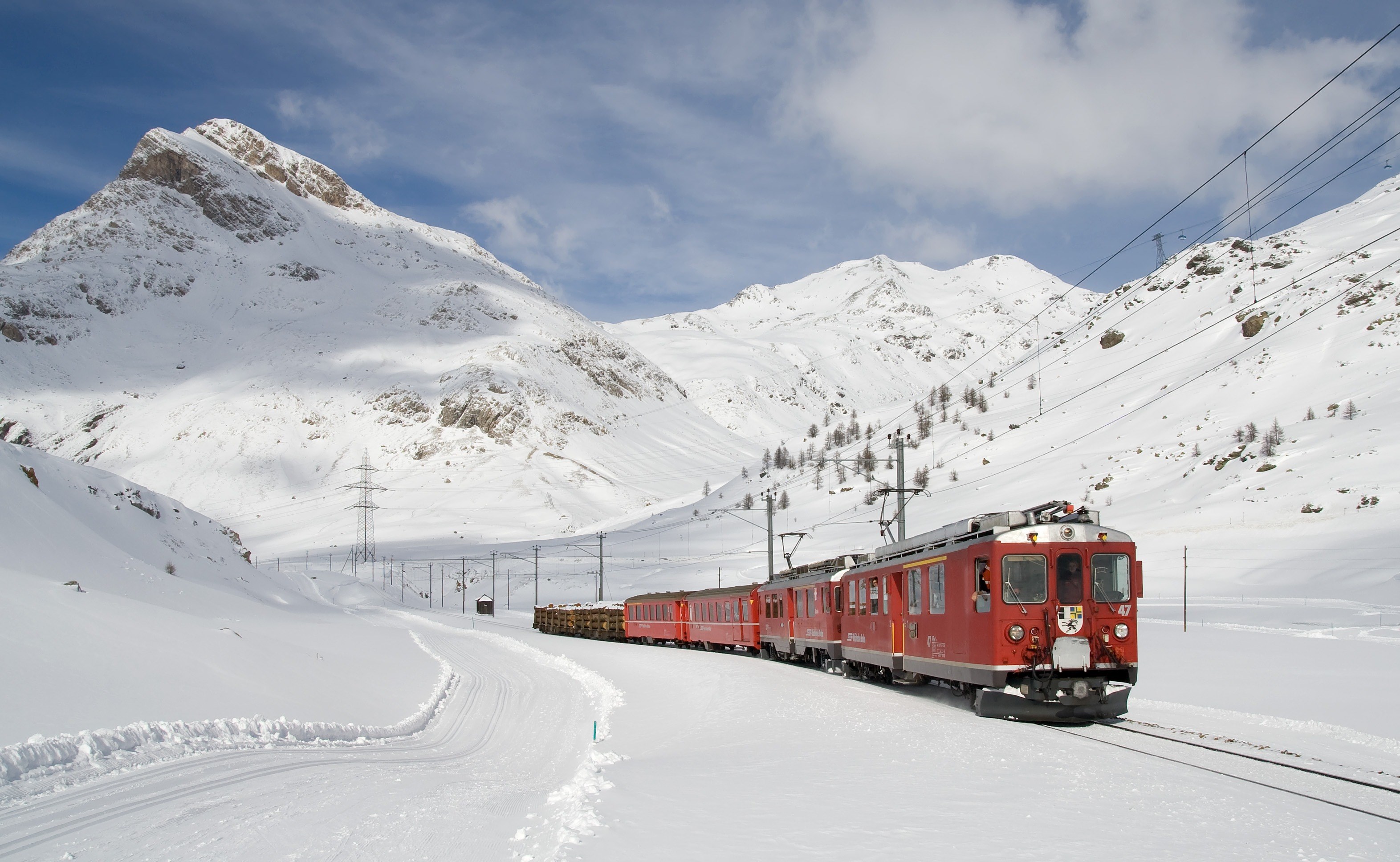 railway bernina railway lagalb bernina winter 4k, HD Wallpaper