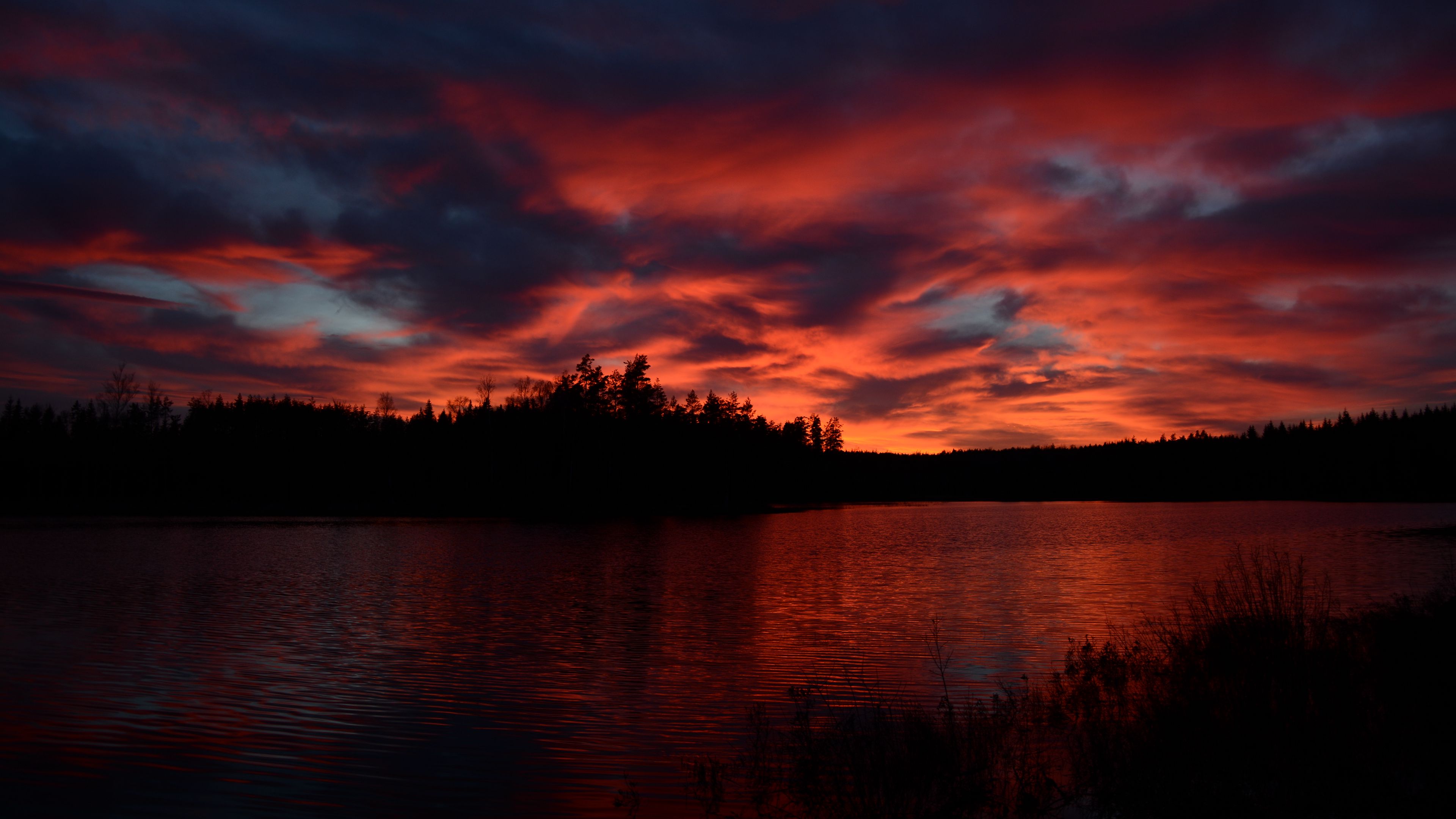 sunset, river, horizon, 4k, HD Wallpaper