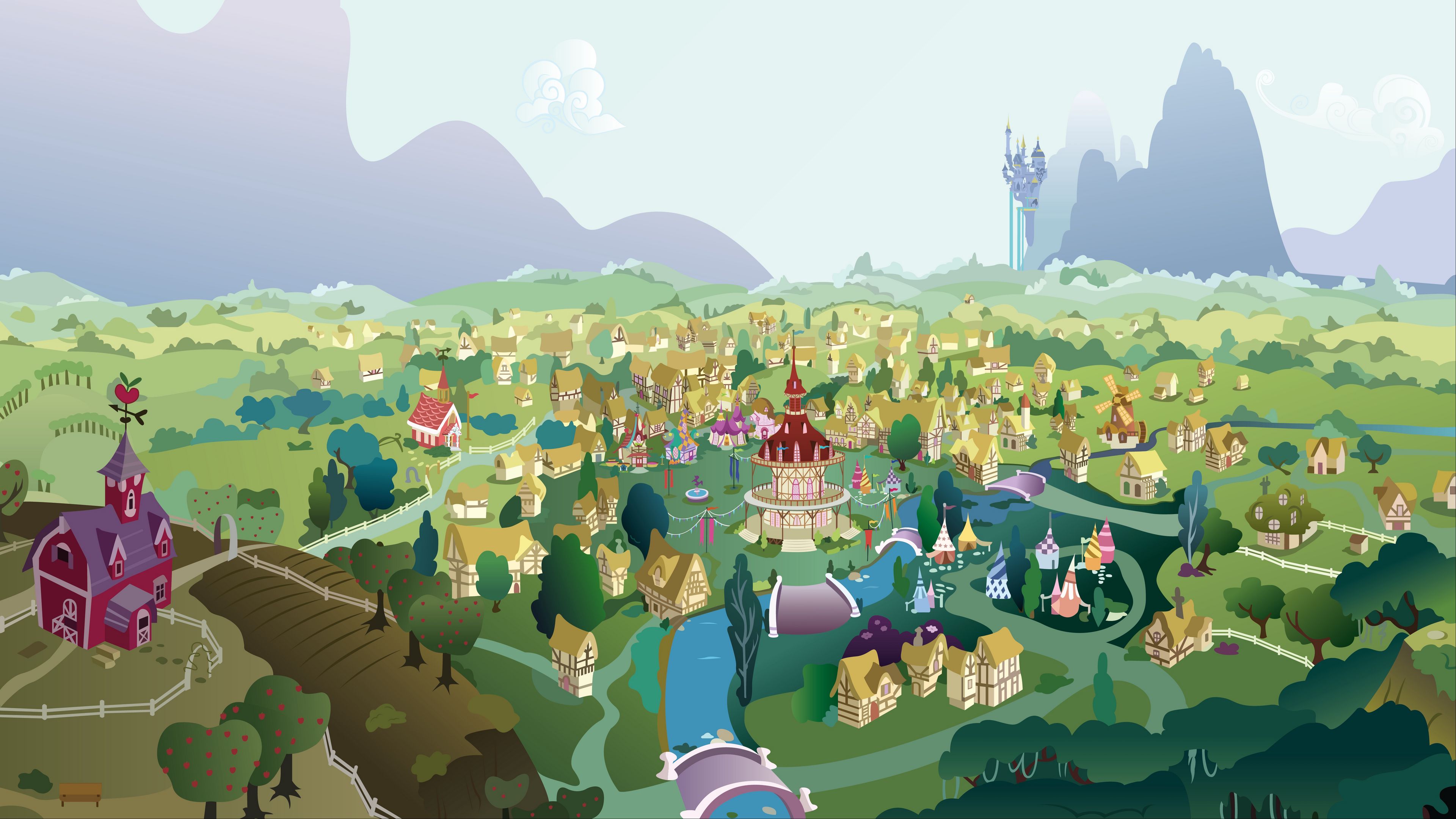 city, drawing, colorful, mountains, 4k, HD Wallpaper