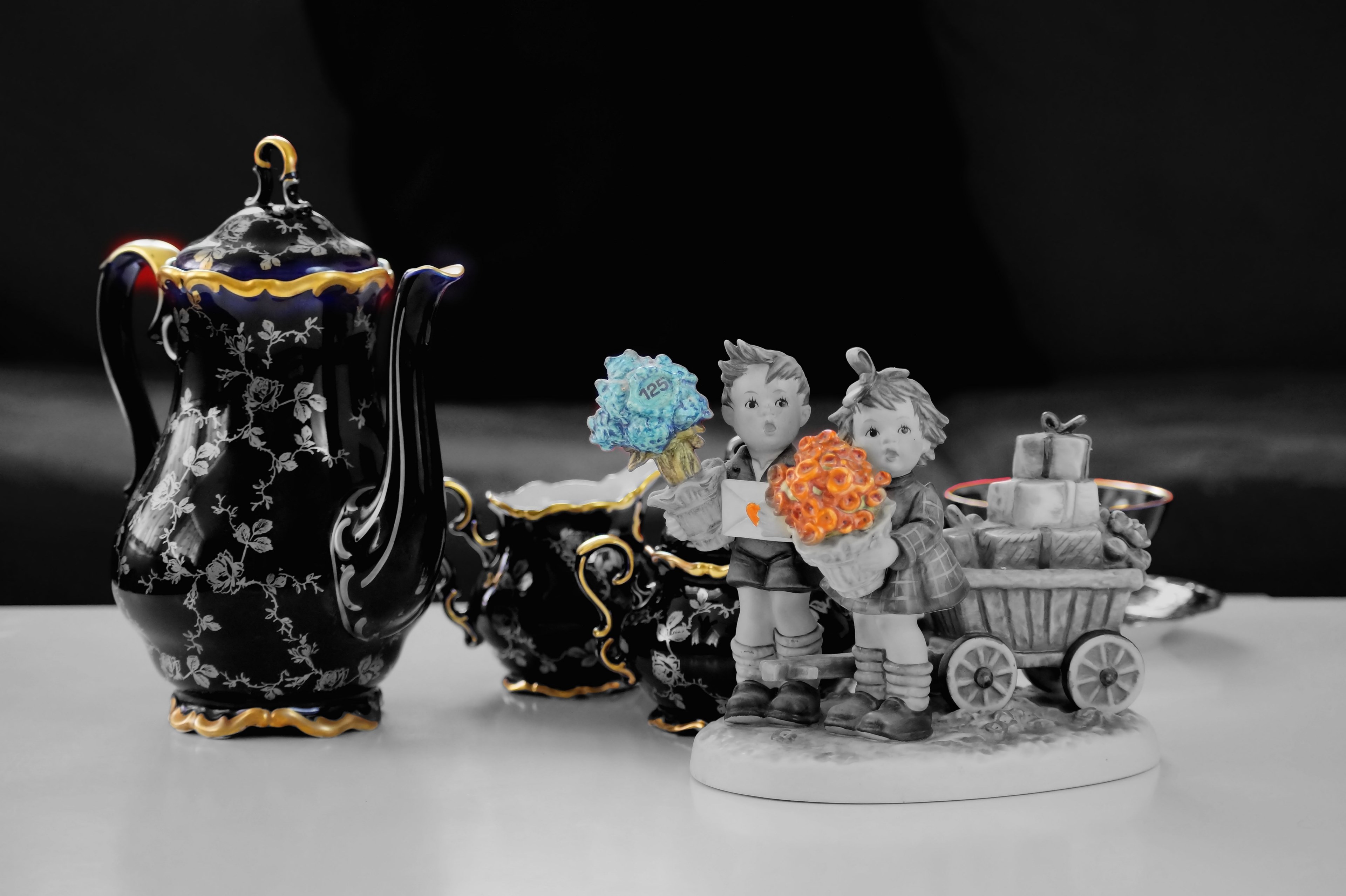 porcelain coffee pot coffee service teapot black 4k, HD Wallpaper