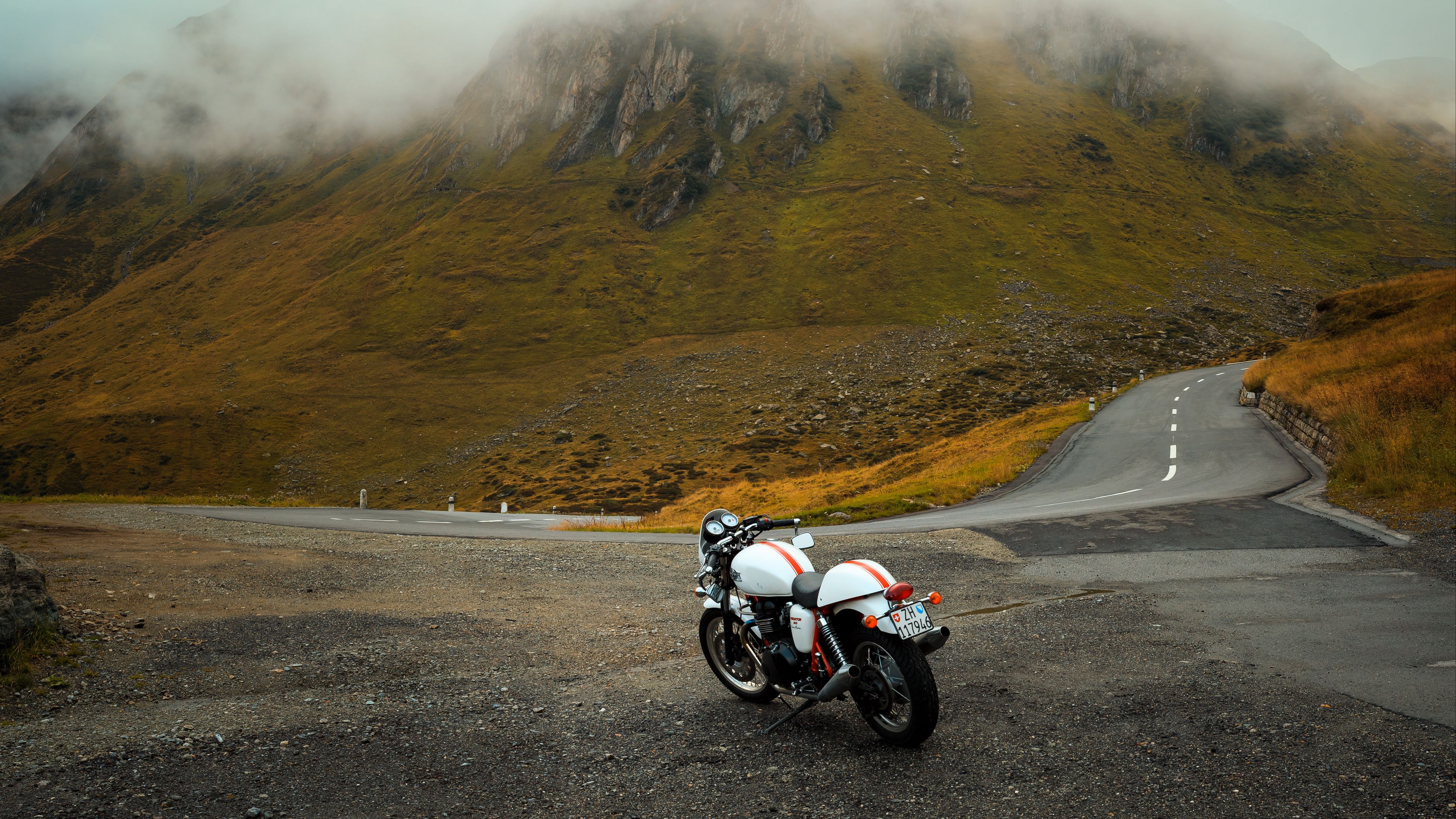 motorcycle, road, mountains, 4k, HD Wallpaper