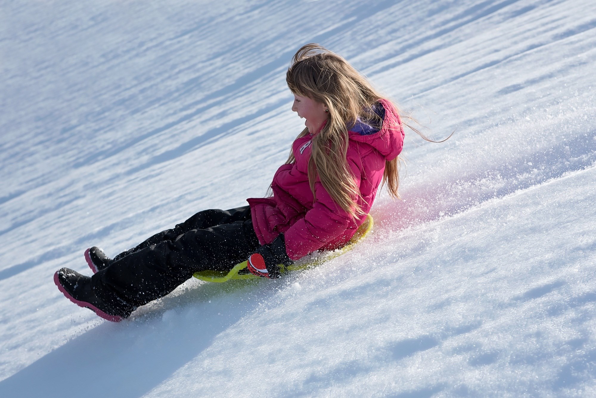person human girl winter snow bob ride on slip 4k, HD Wallpaper