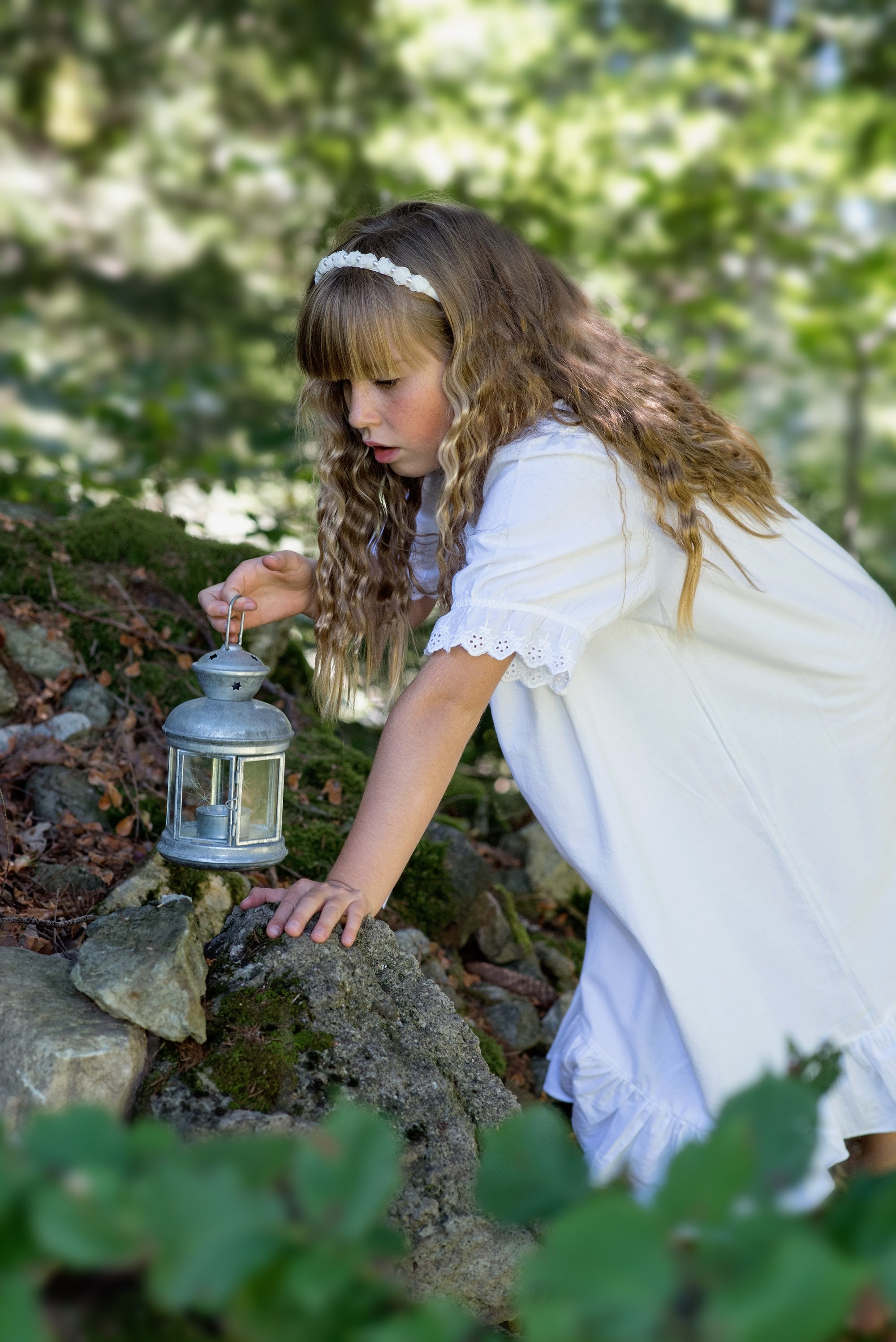 person human girl blond lantern nature out 4k, Phone HD Wallpaper