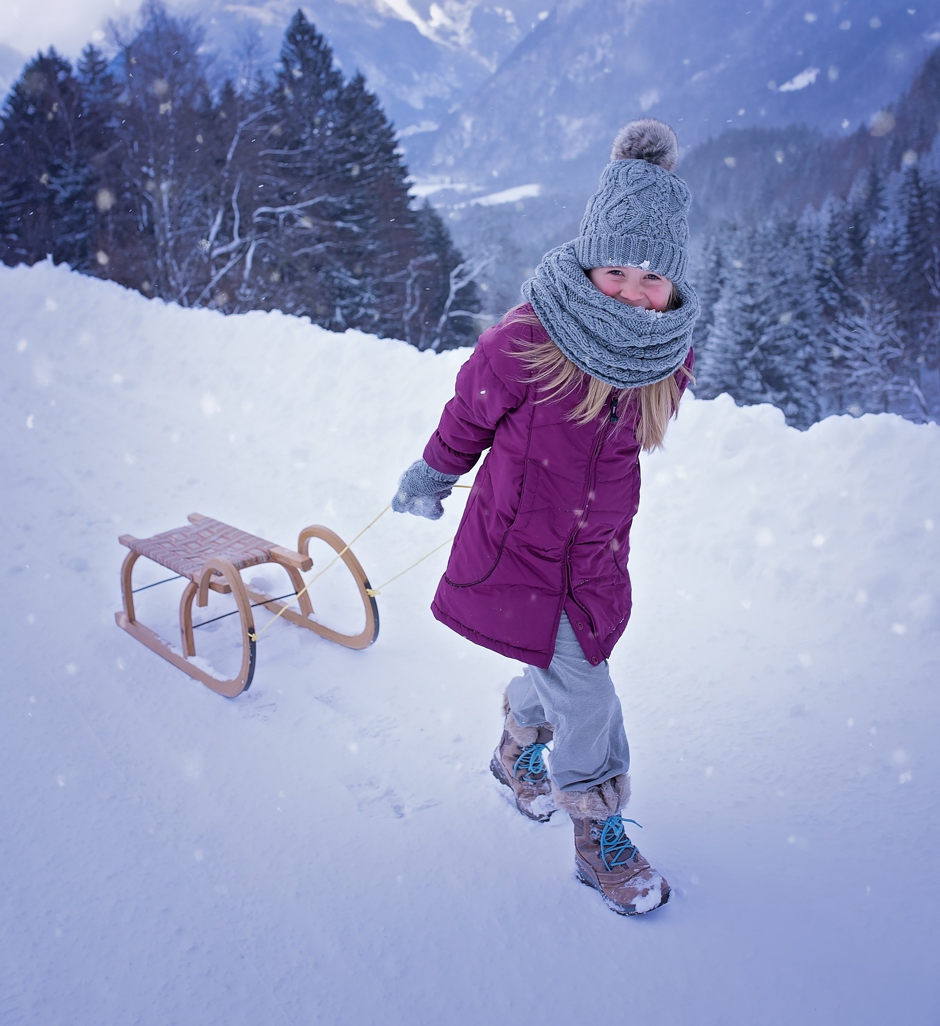 person human child girl toboggan slide winter 4k, Phone HD Wallpaper