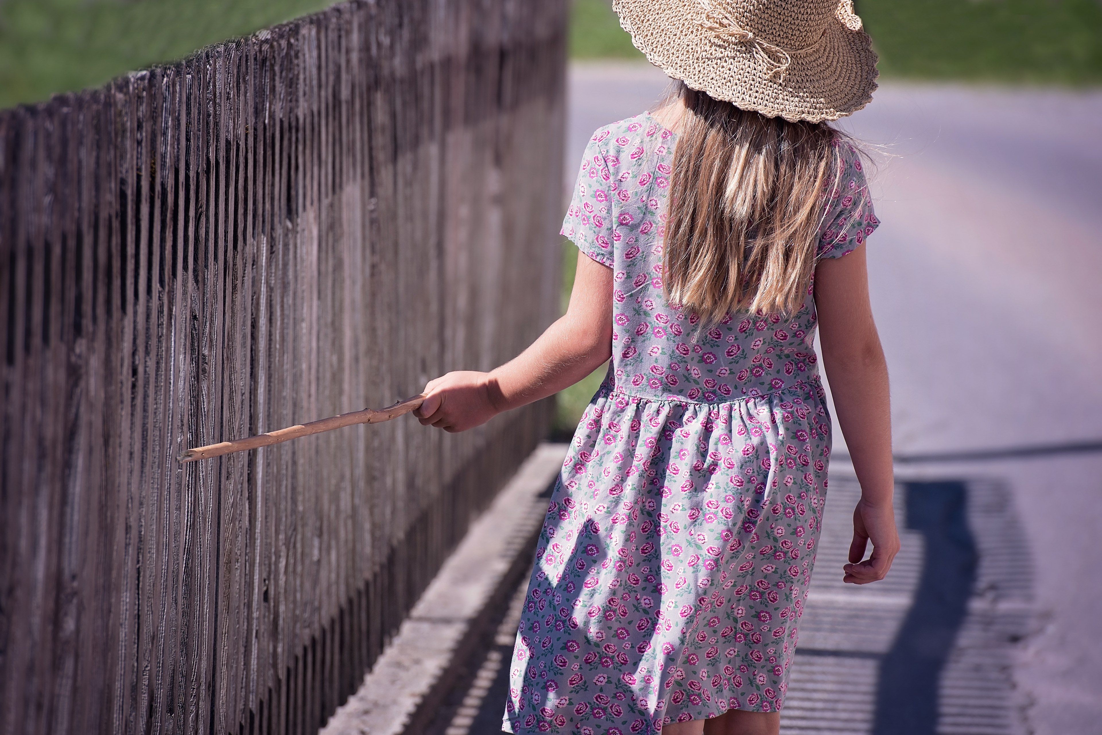 person human child girl summer dress hat fence 4k, HD Wallpaper