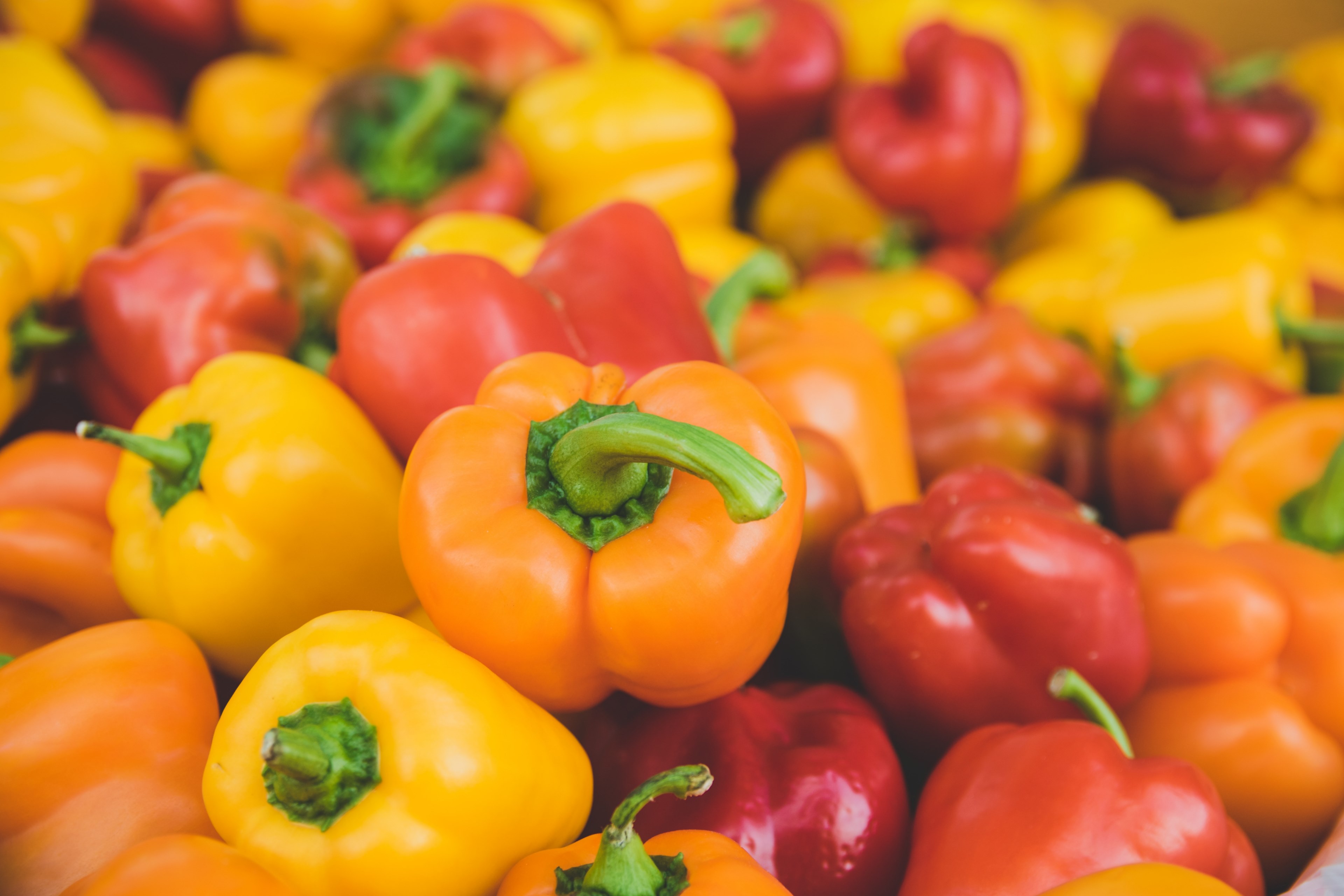 peppers red orange vegetables fresh healthy food 4k, HD Wallpaper