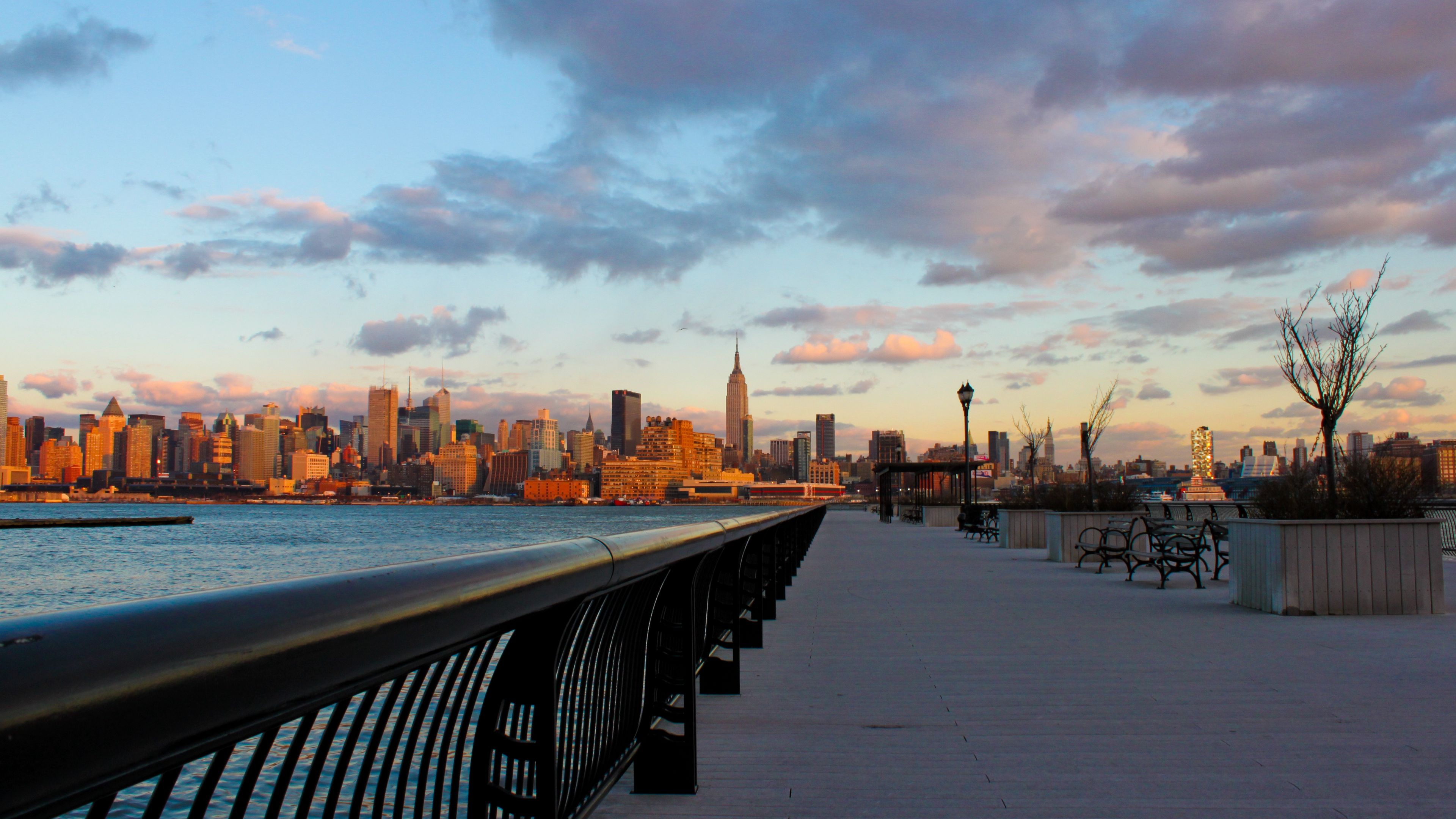 new york, city, night, water, sunset, skyscrapers, embankment, 4k, HD Wallpaper