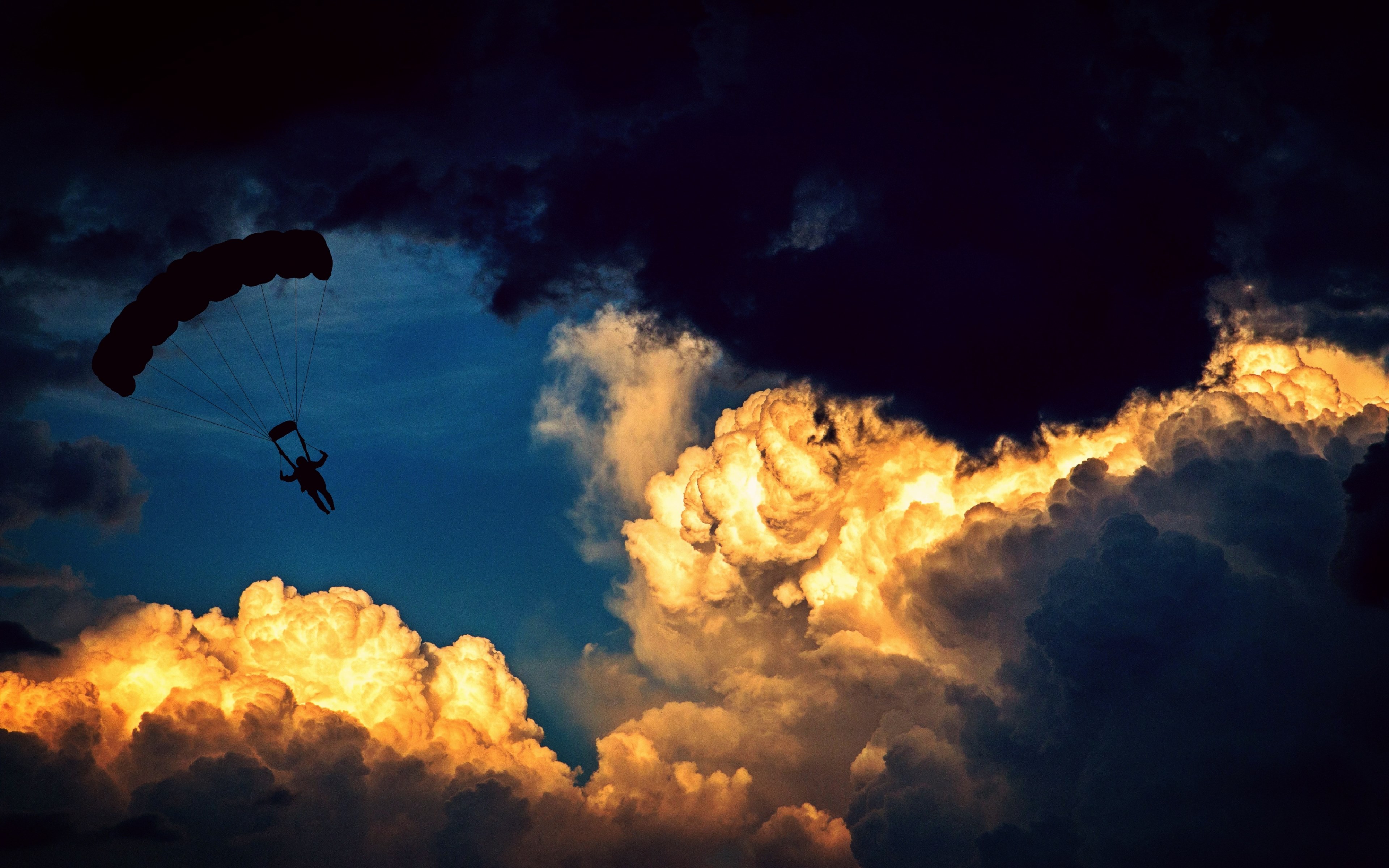 parachute parachutist paraglider air sports fly 4k, HD Wallpaper