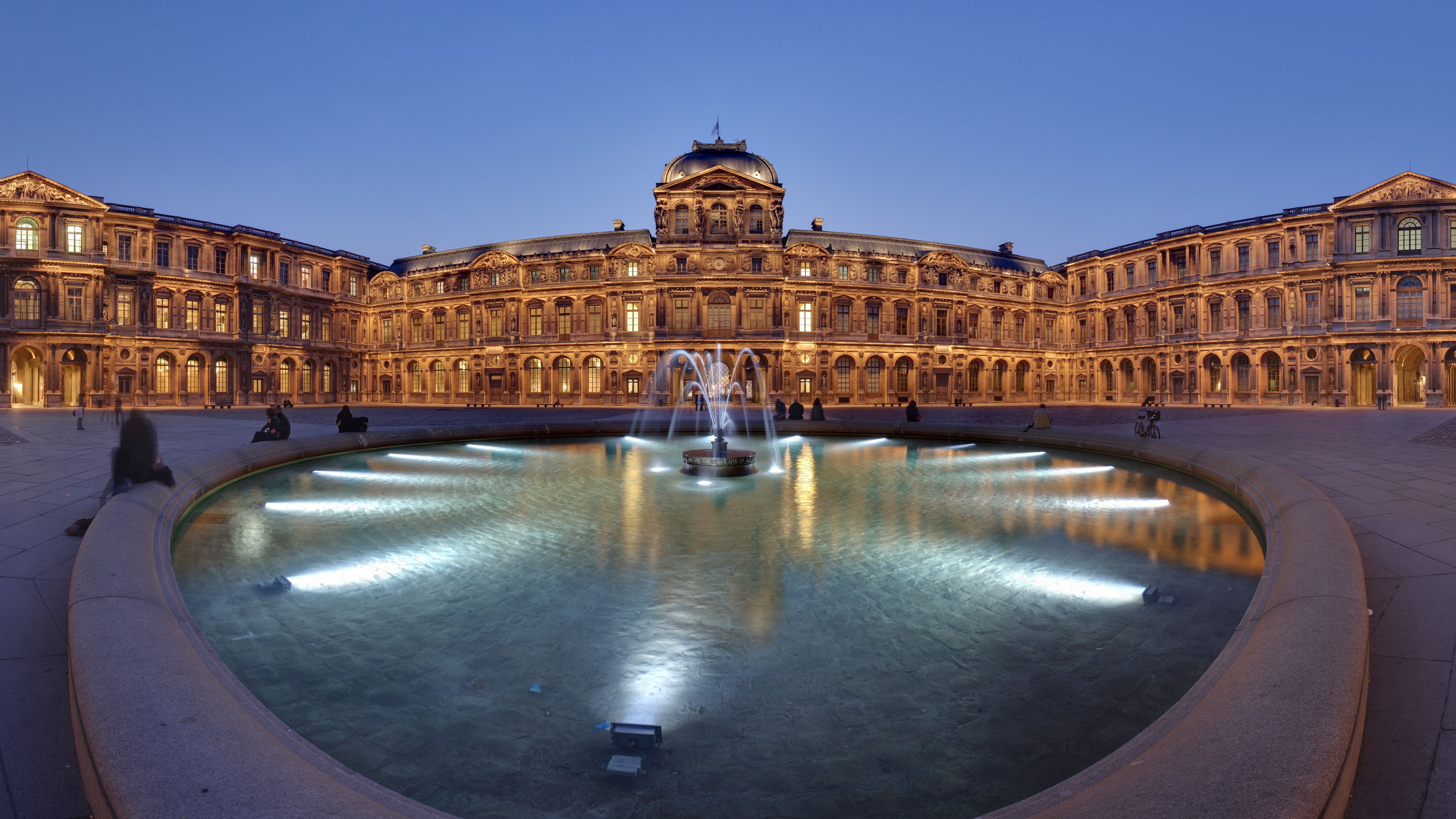 france, louvre, panorama, fountain, lights, evening, attractions, 4k, HD Wallpaper