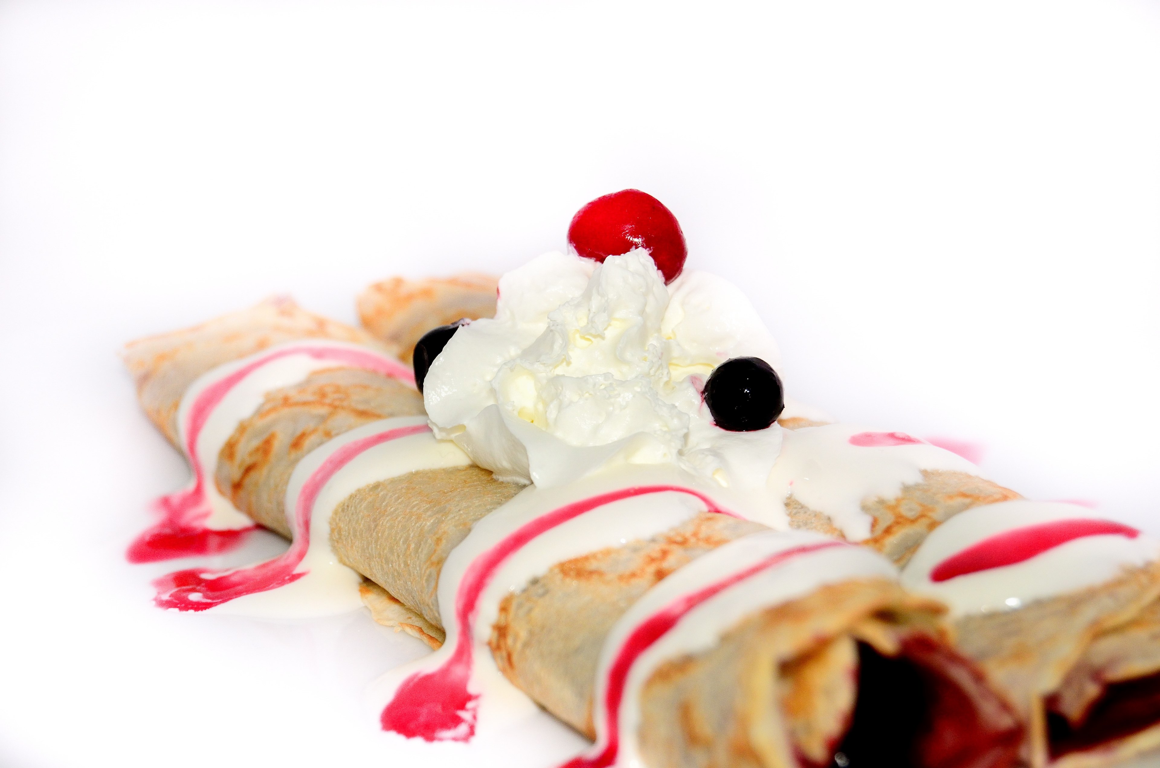 pancakes dessert fruit sweets whipped cream eating 4k, HD Wallpaper
