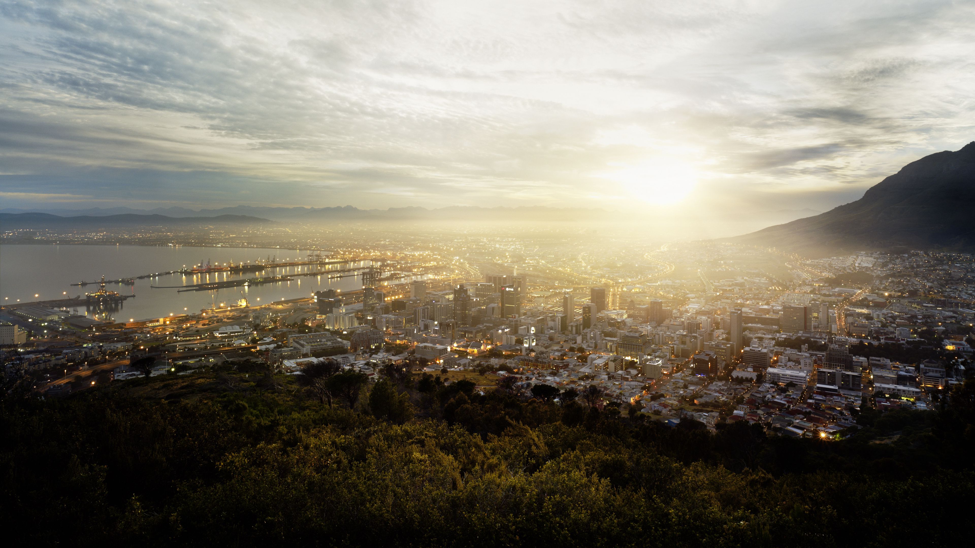 cape town, south africa, fog, buildings, hills, 4k, HD Wallpaper