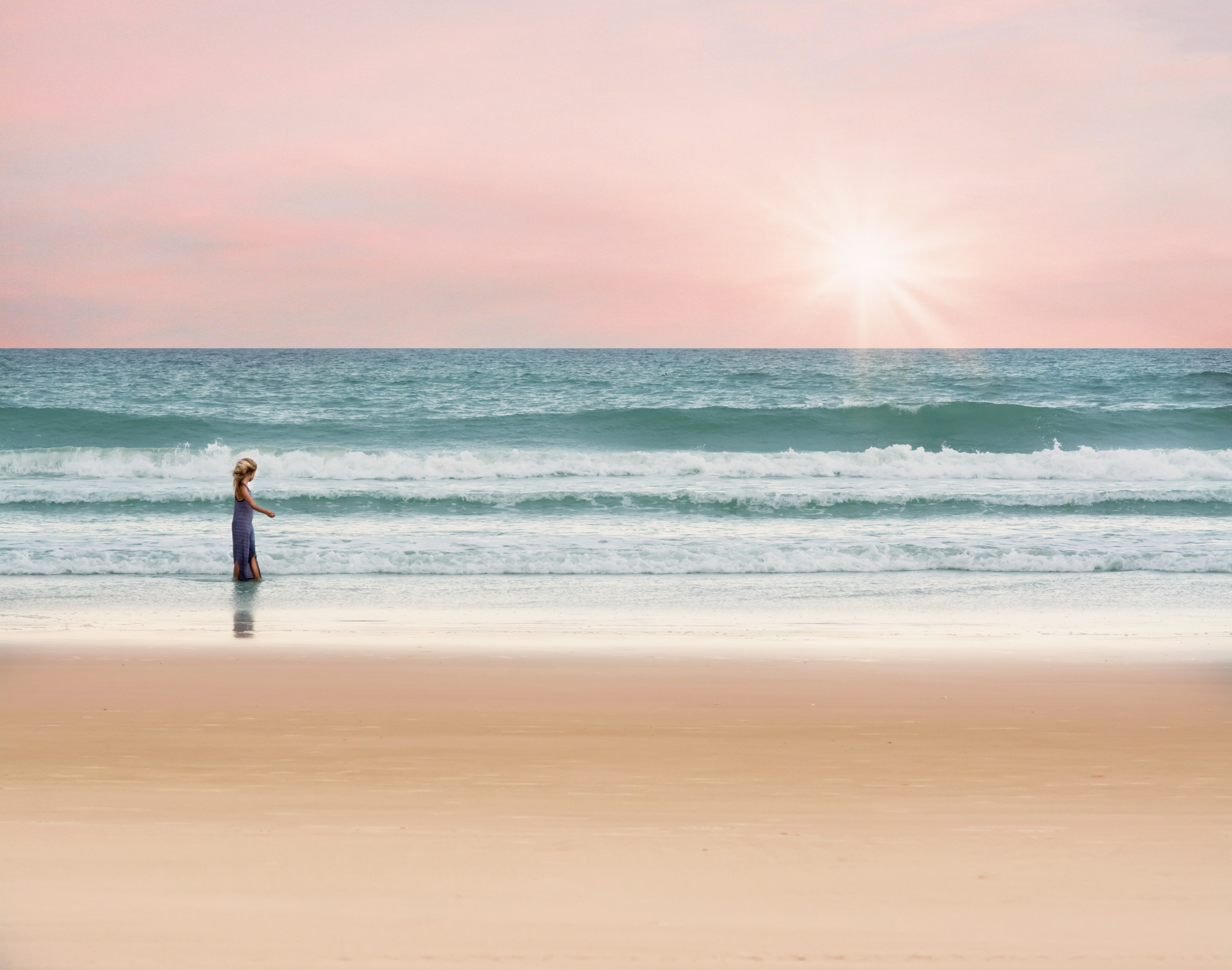 ocean girl walking sea summer water vacation sun 4k, HD Wallpaper