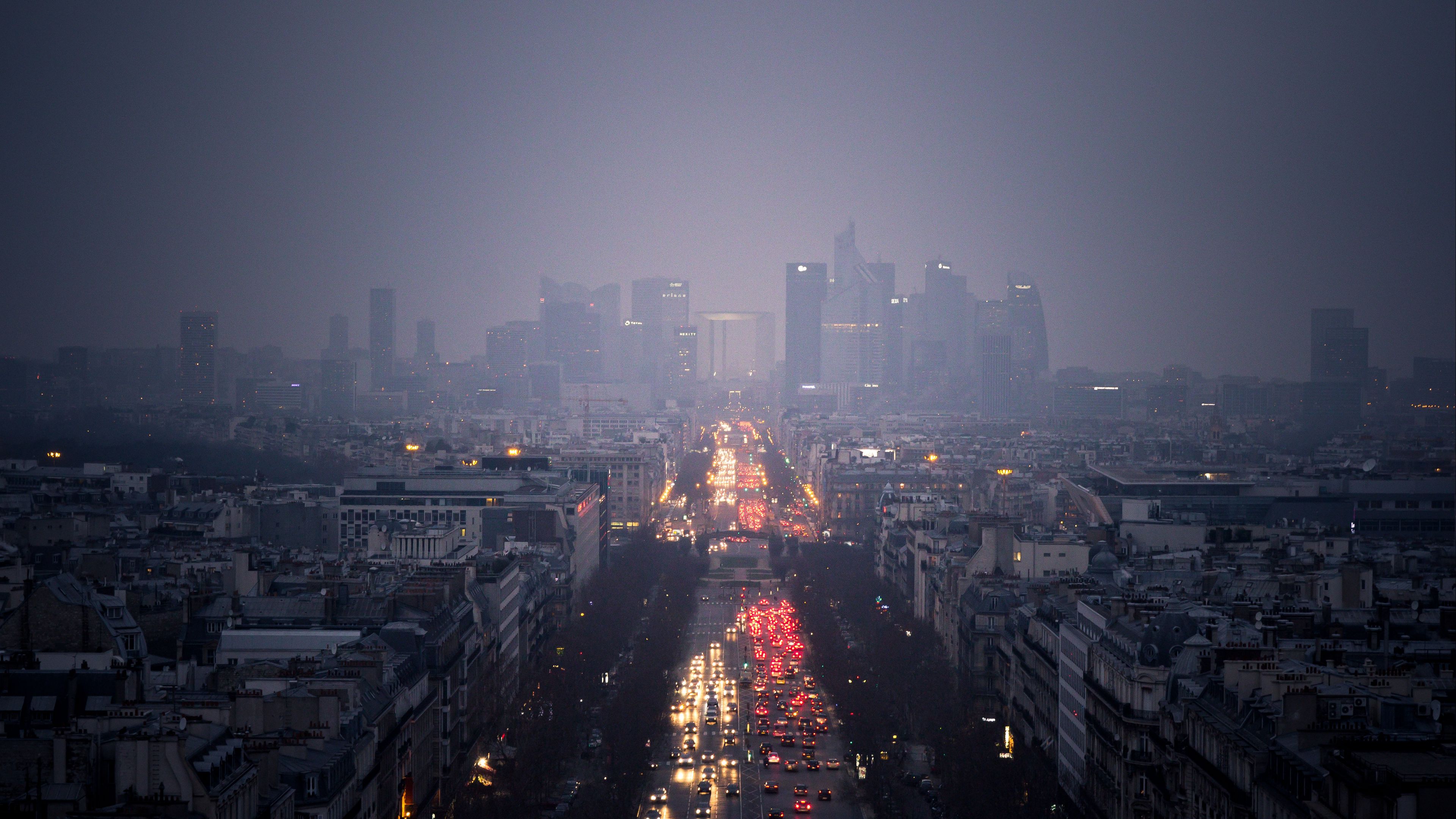 city, skyscrapers, clouds, rain, road, cars, lights, 4k, HD Wallpaper