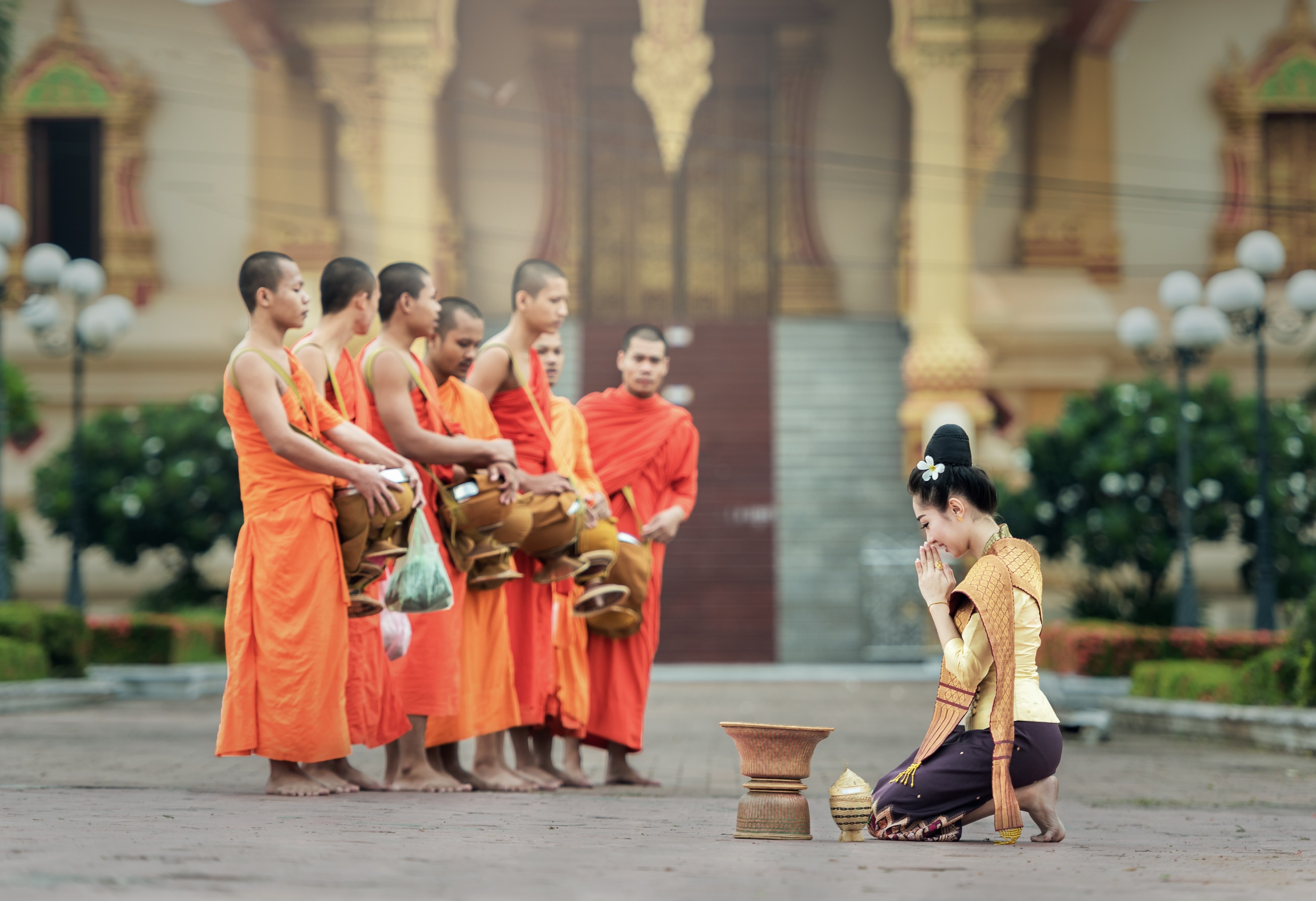 monks i pray bangkok asia the symbol believe 4k, HD Wallpaper
