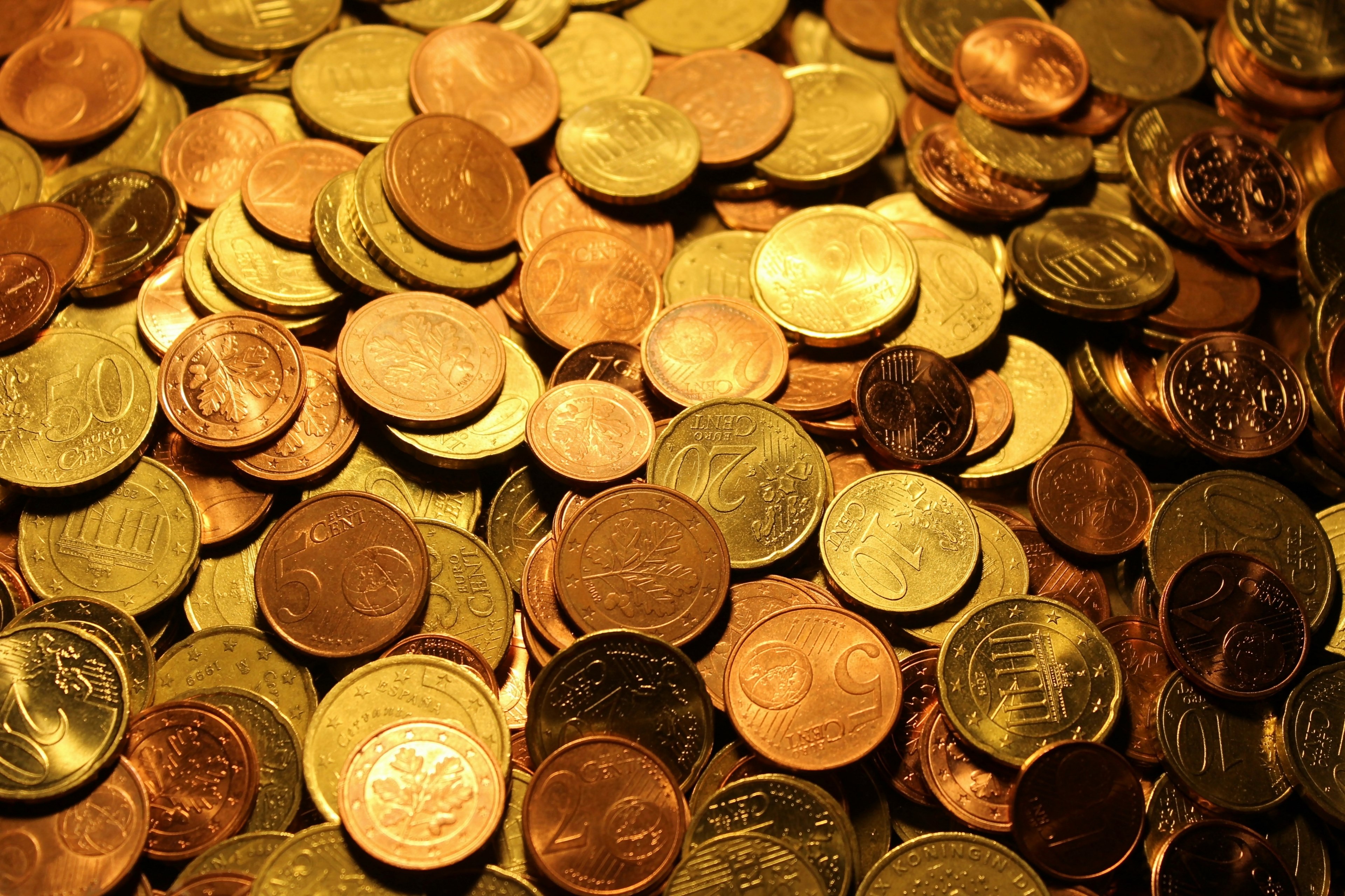 money coins euro coins currency euro metal 4k, HD Wallpaper