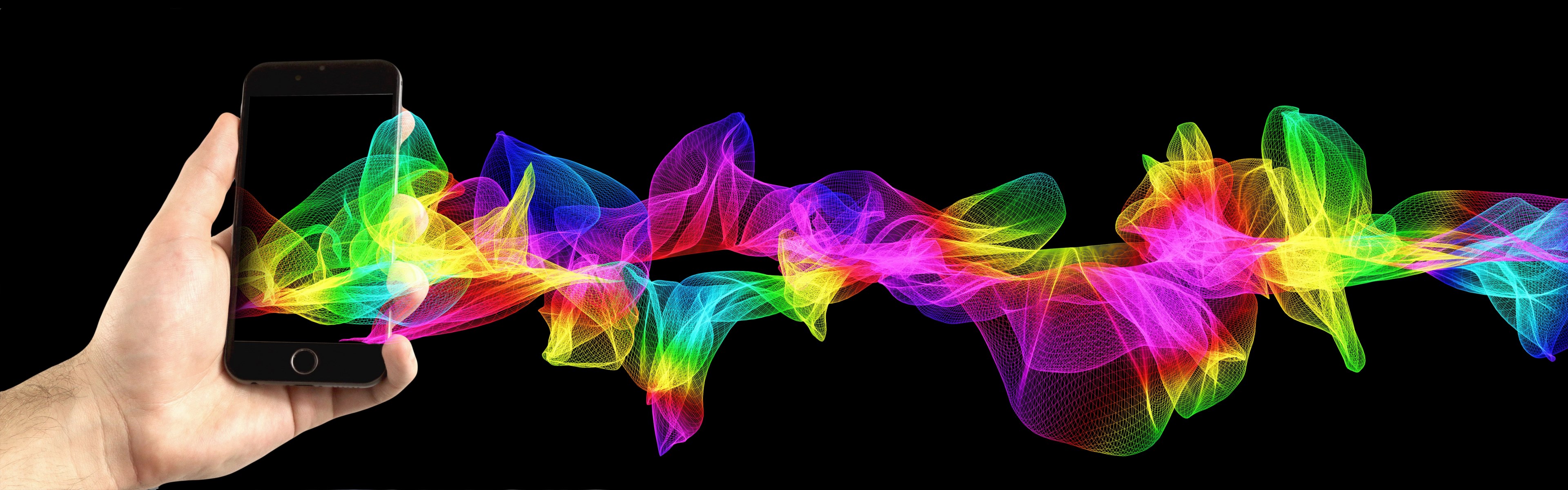 mobile phone smartphone hand particles wave color 4k, HD Wallpaper