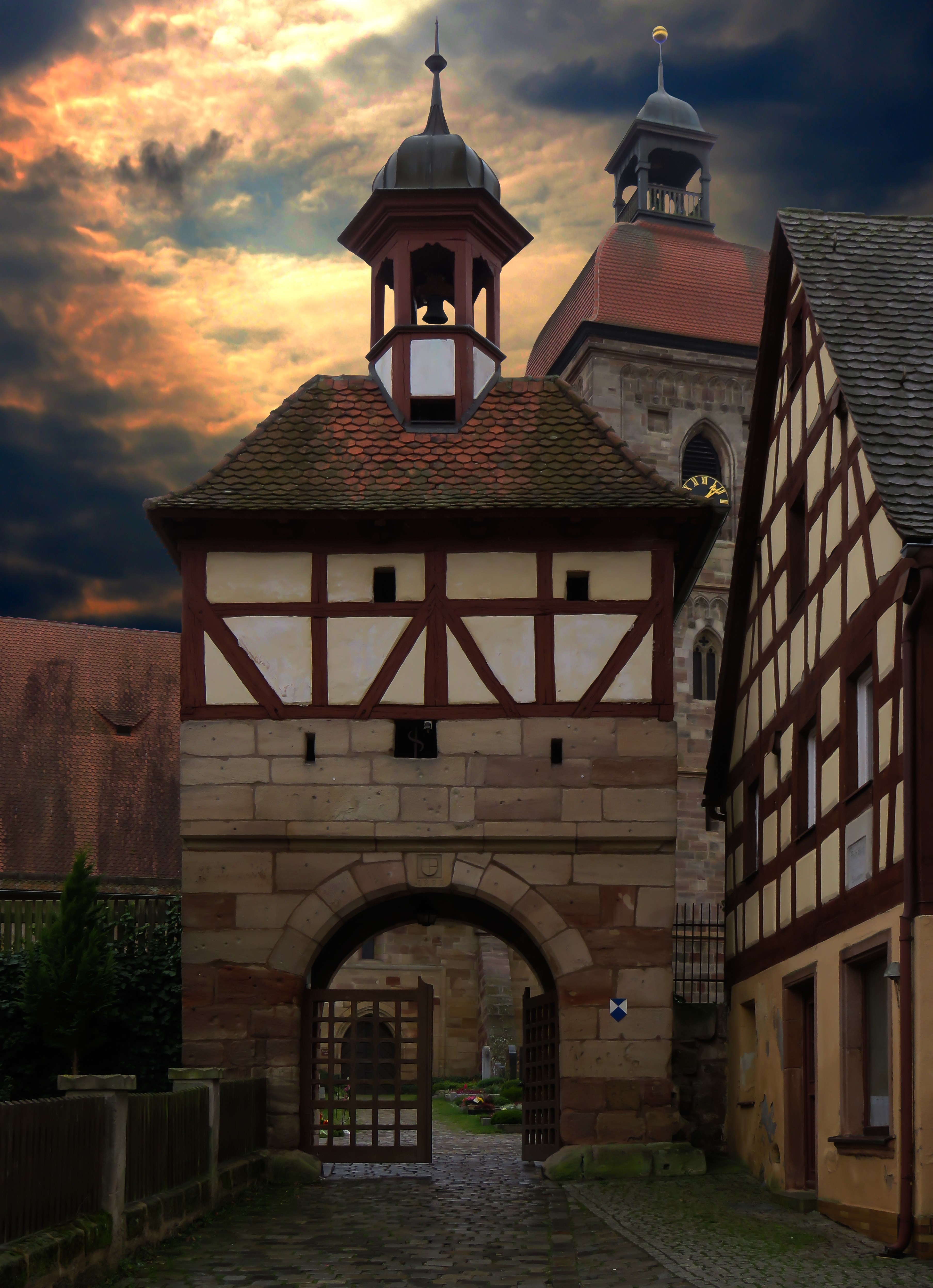 middle ages historically old town tower church 4k, Phone HD Wallpaper