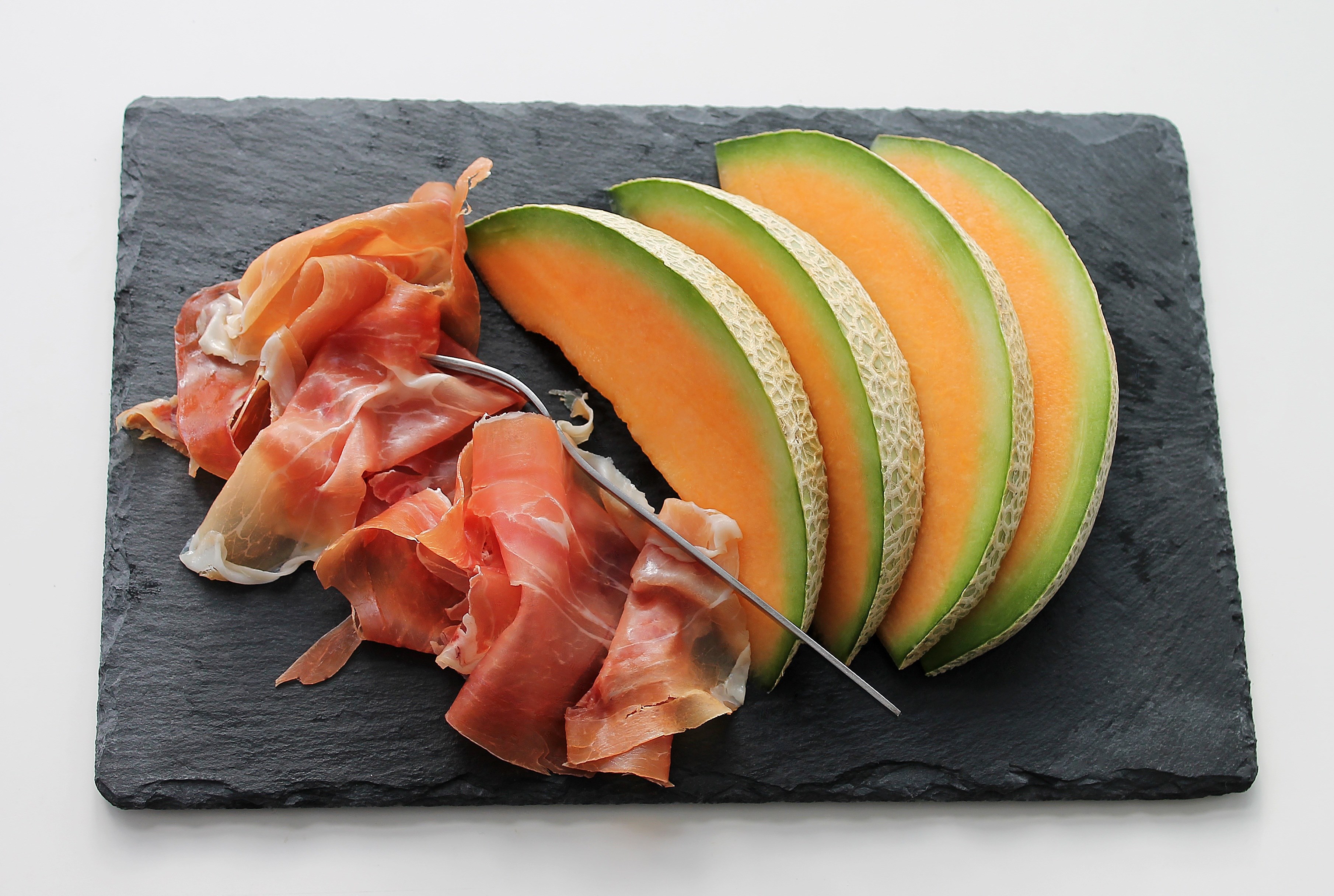 melon ham fruit meat food 4k, HD Wallpaper