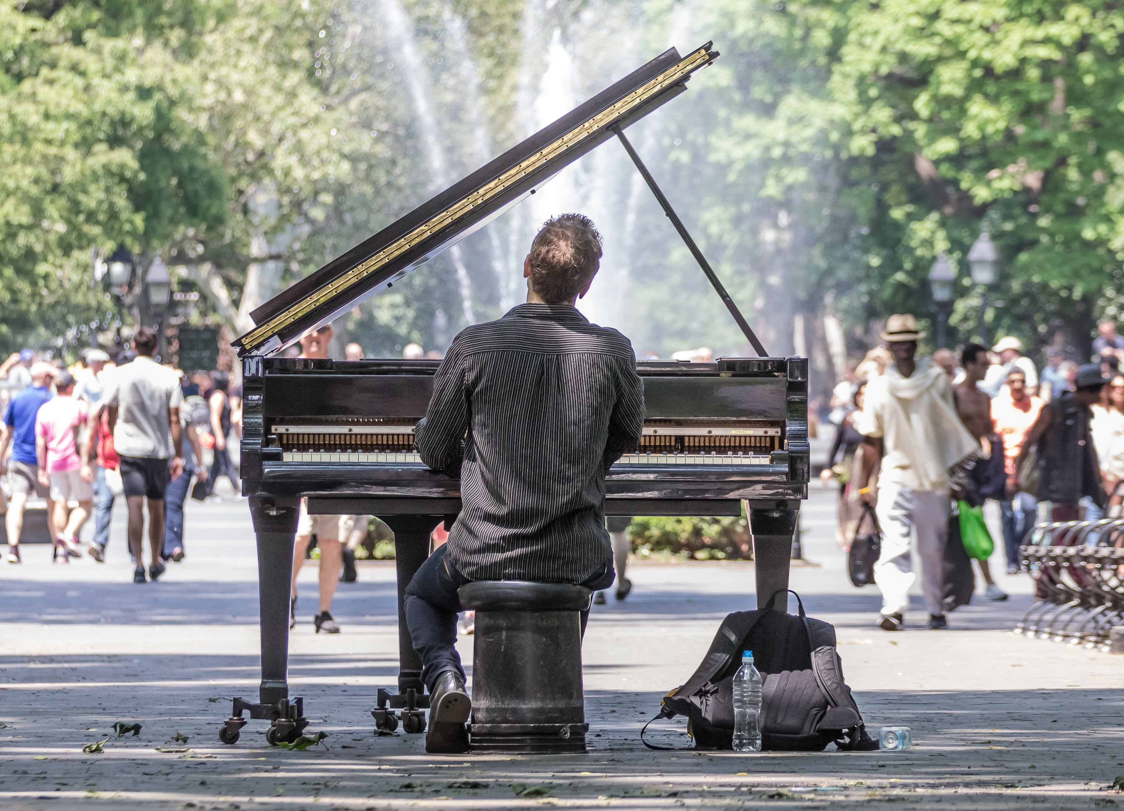 manhattan concert solo piano park lonely new york 4k, HD Wallpaper