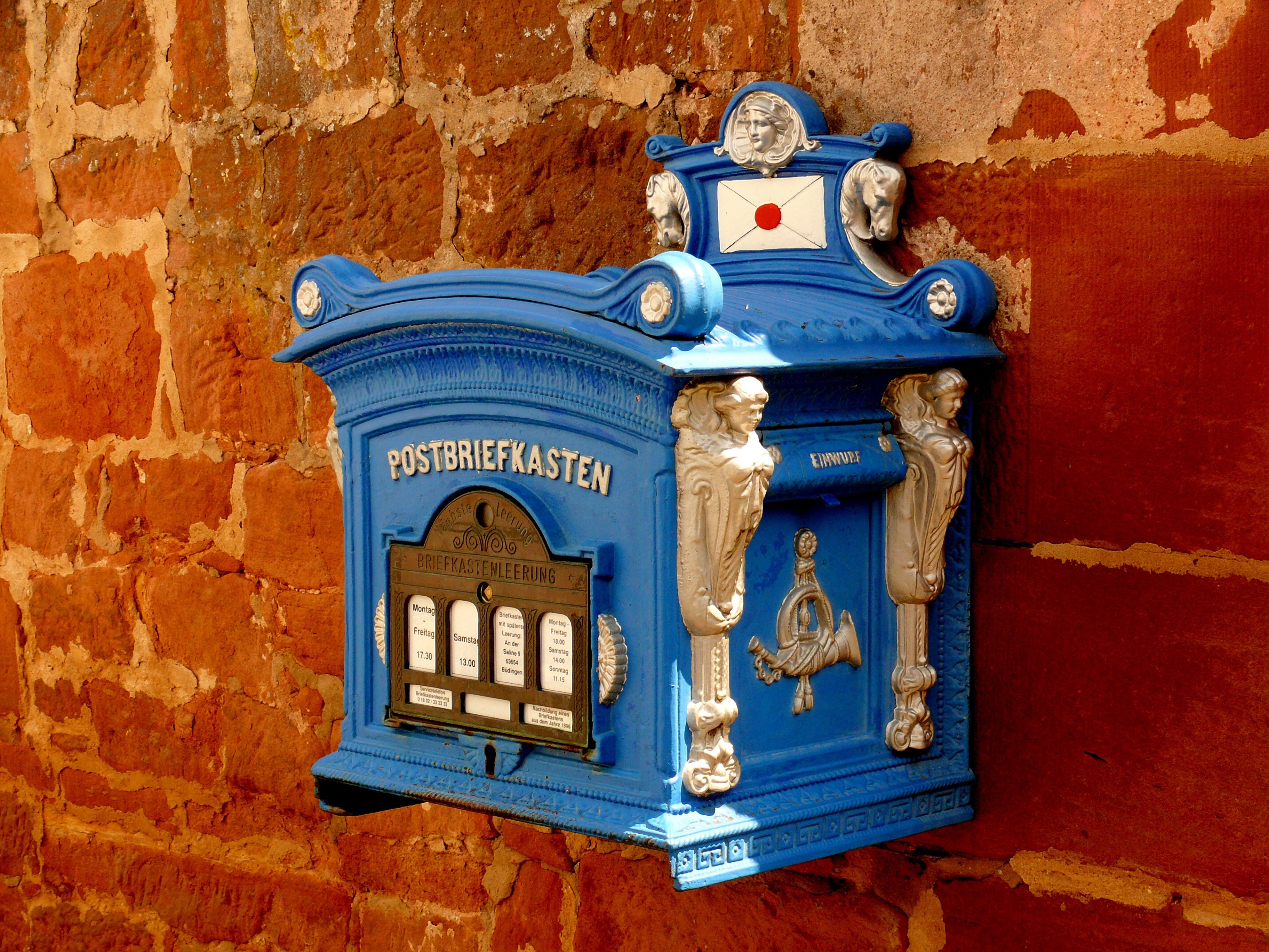 mailbox letter boxes blacksmithing blue metal old 4k, HD Wallpaper