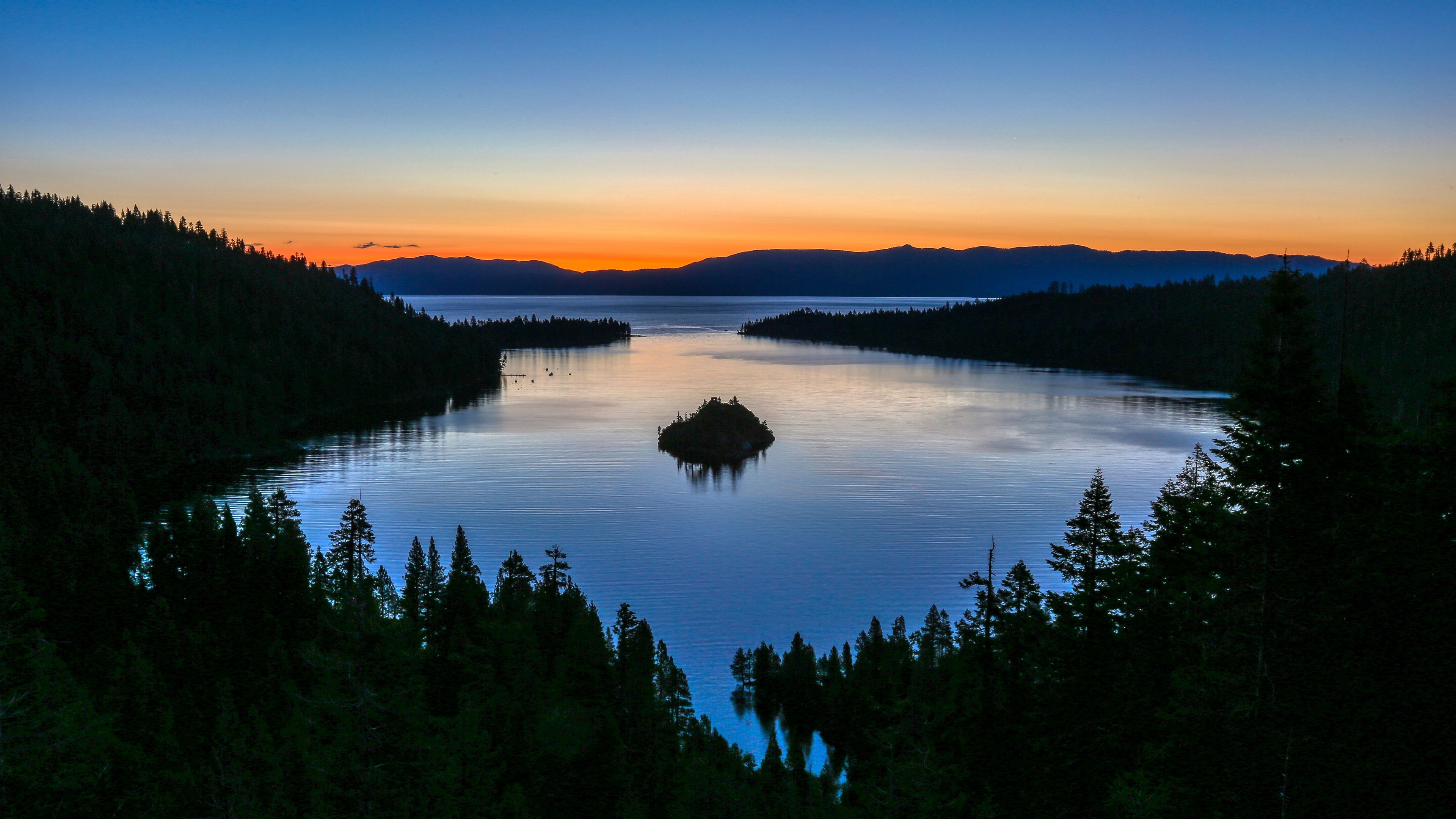 island, lake, forest, mountains, 4k, HD Wallpaper