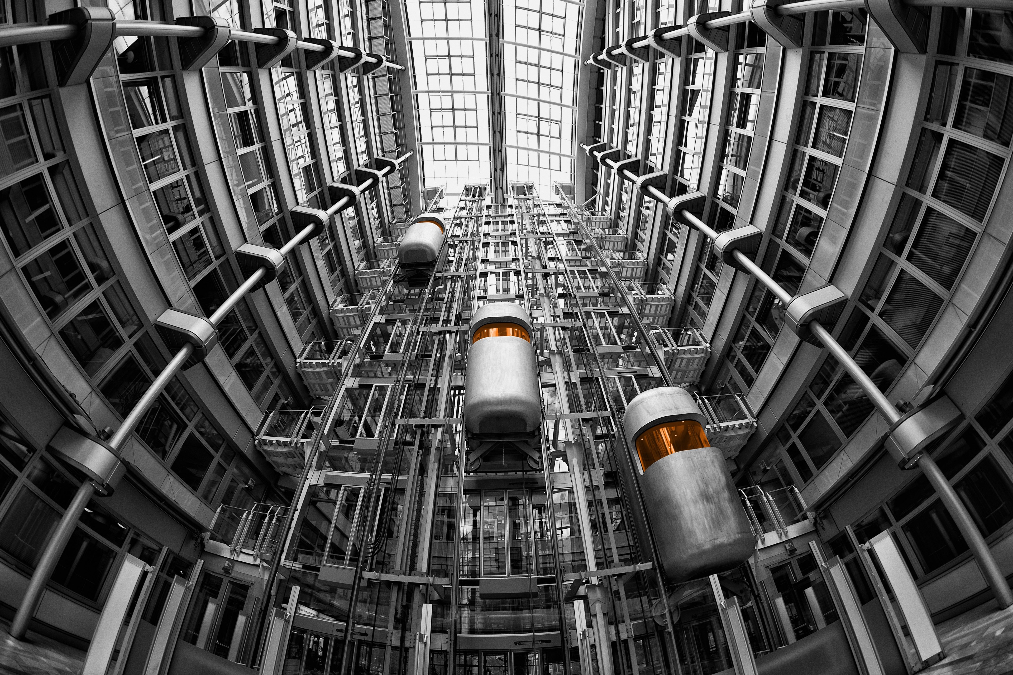 lifts architecture ludwig erhard haus interior 4k, HD Wallpaper