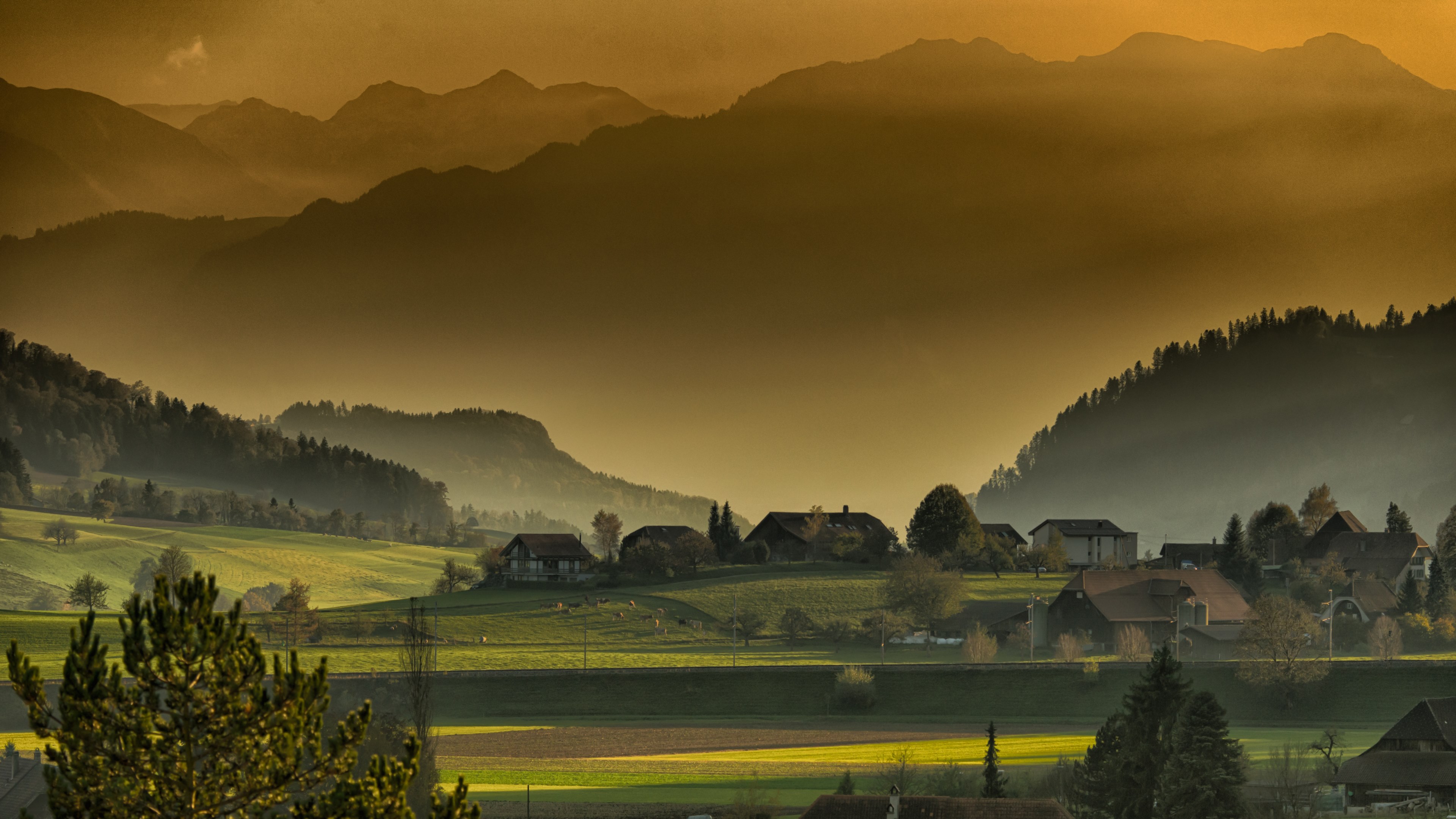 landscape autumn twilight mountains afternoon 4k, HD Wallpaper