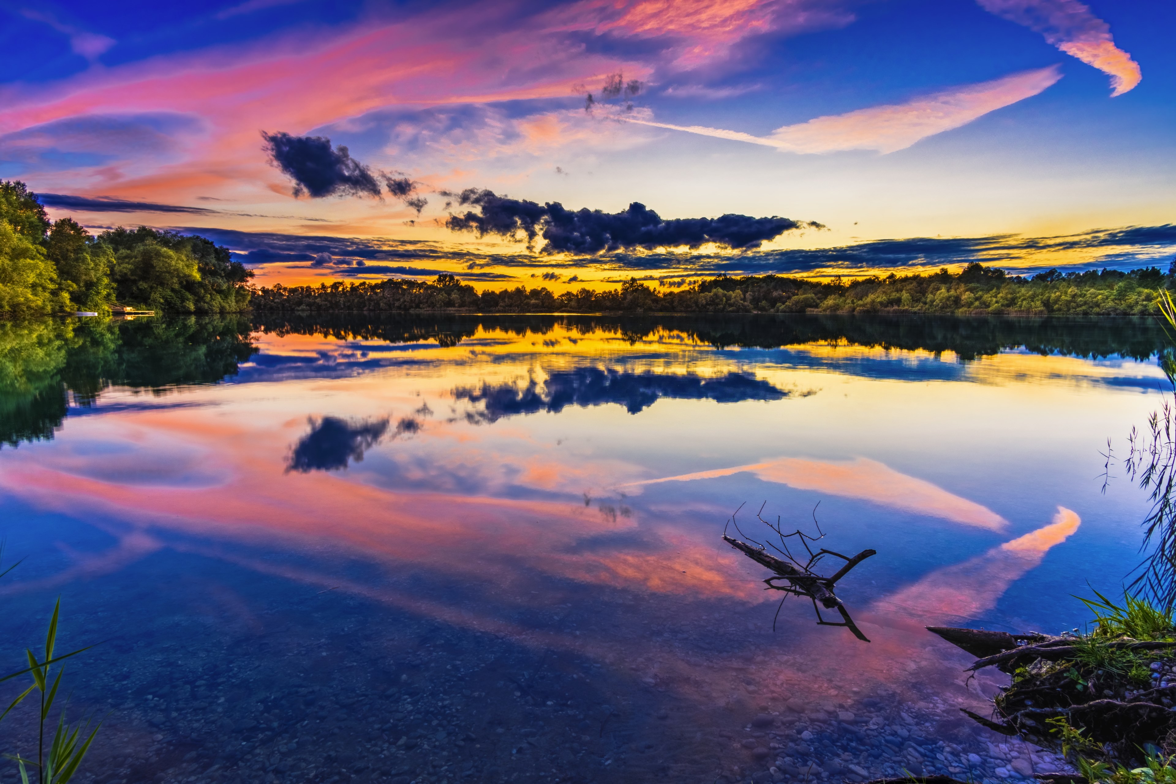lake sunset bavaria abendstimmung clouds water 4k, HD Wallpaper
