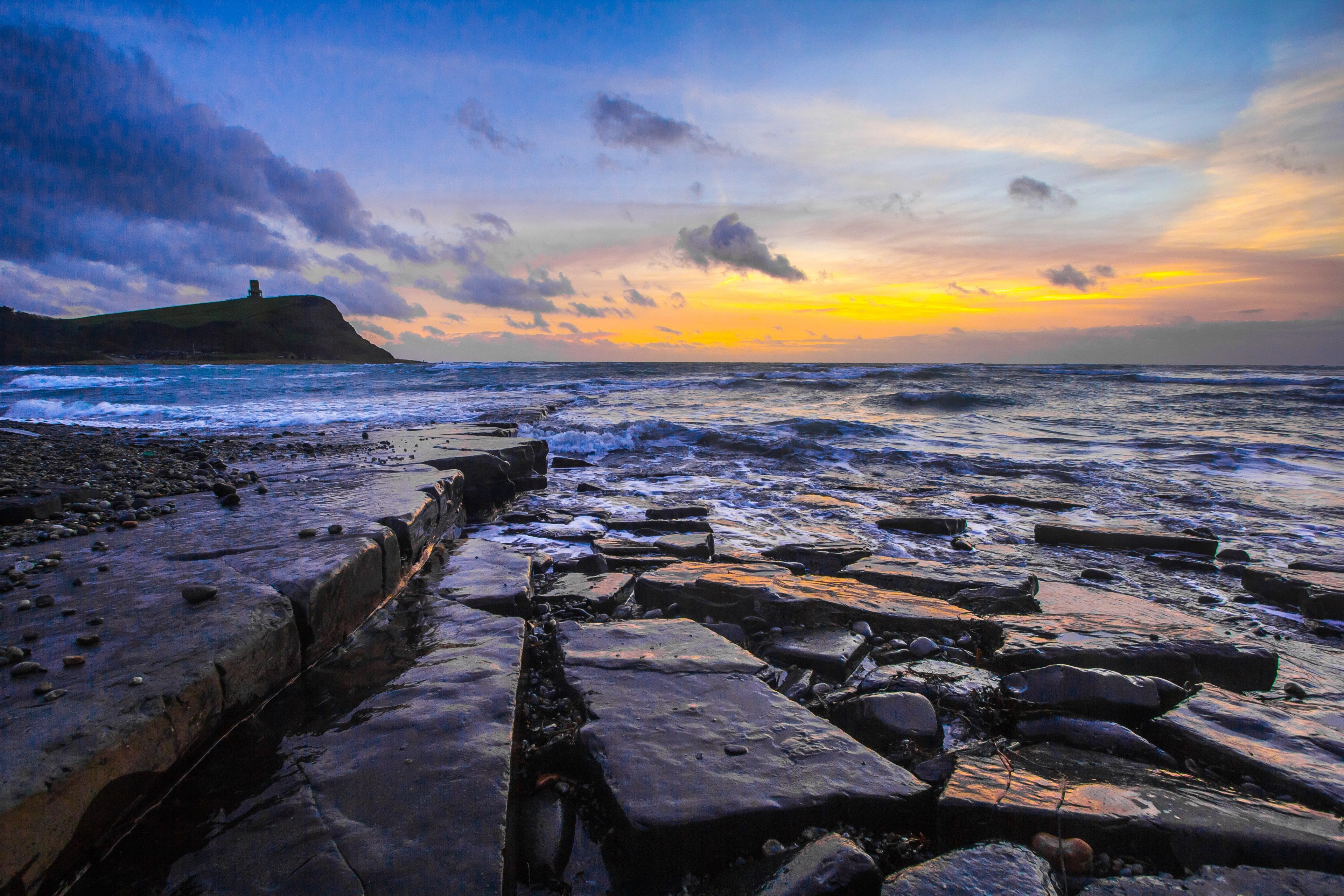 jurassic coast dorset sunset ocean 4k, HD Wallpaper
