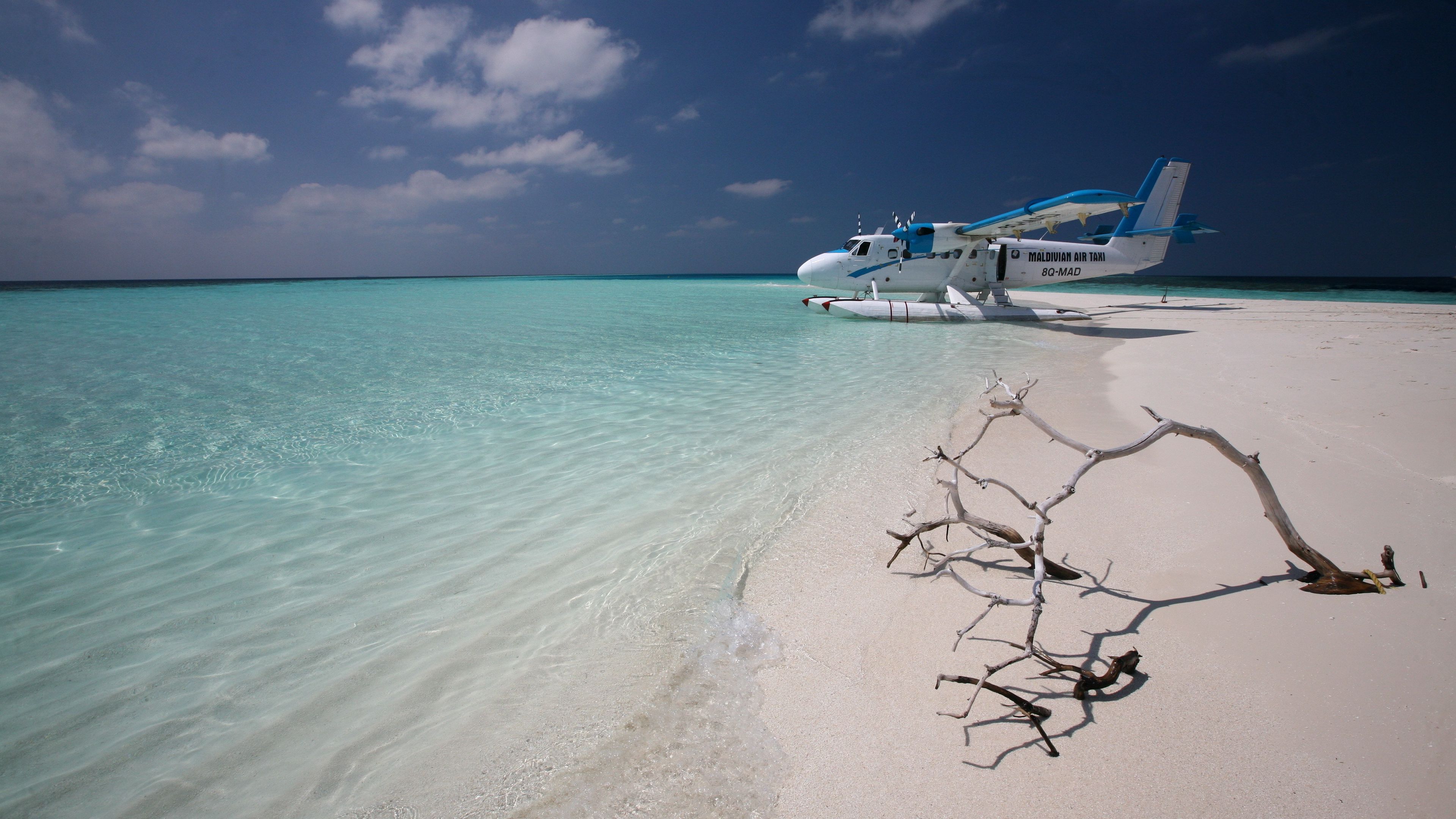 maldives, plane, coast, snag, 4k, HD Wallpaper