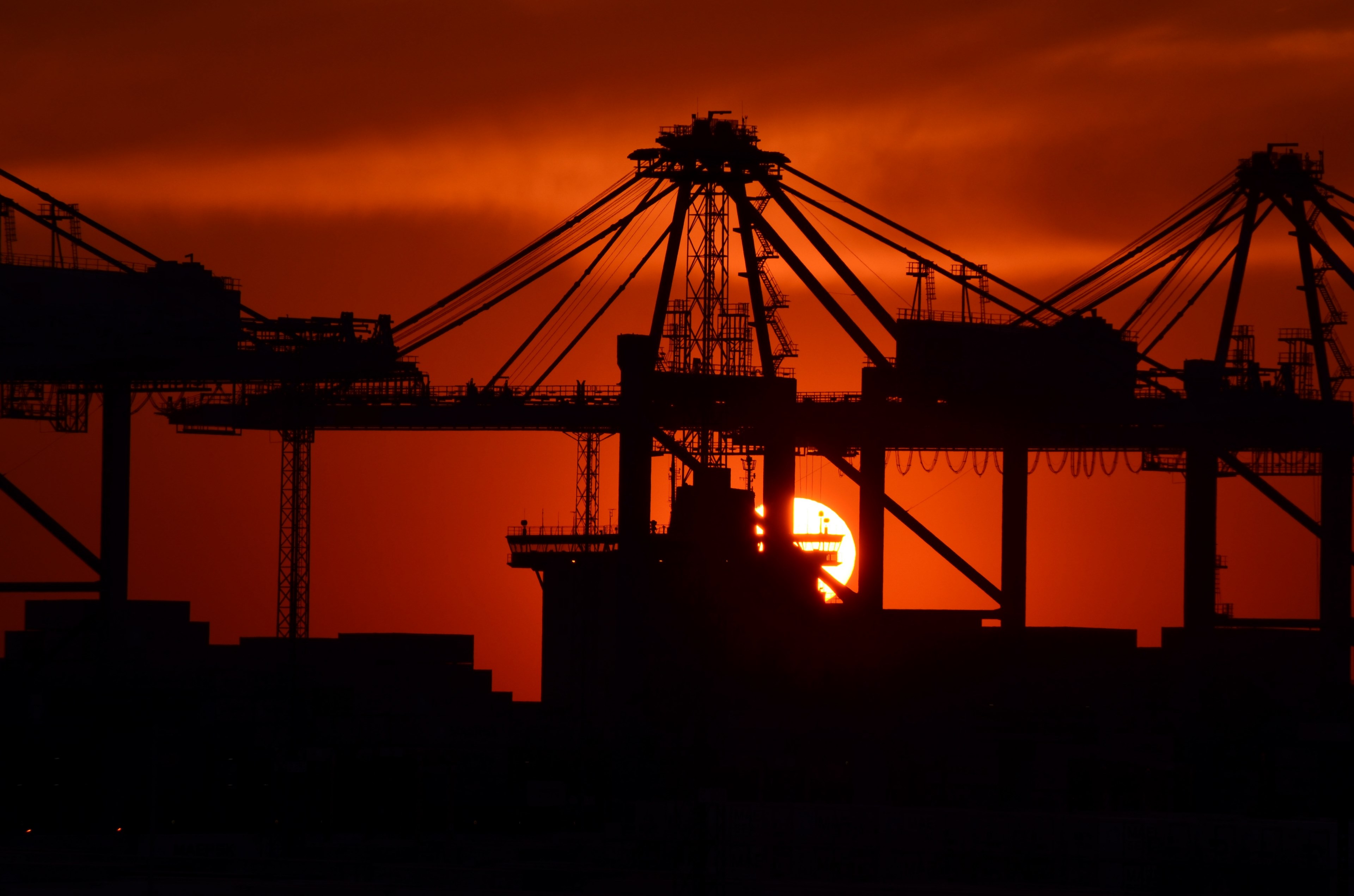 industry sunset port facility mood sky color 4k, HD Wallpaper
