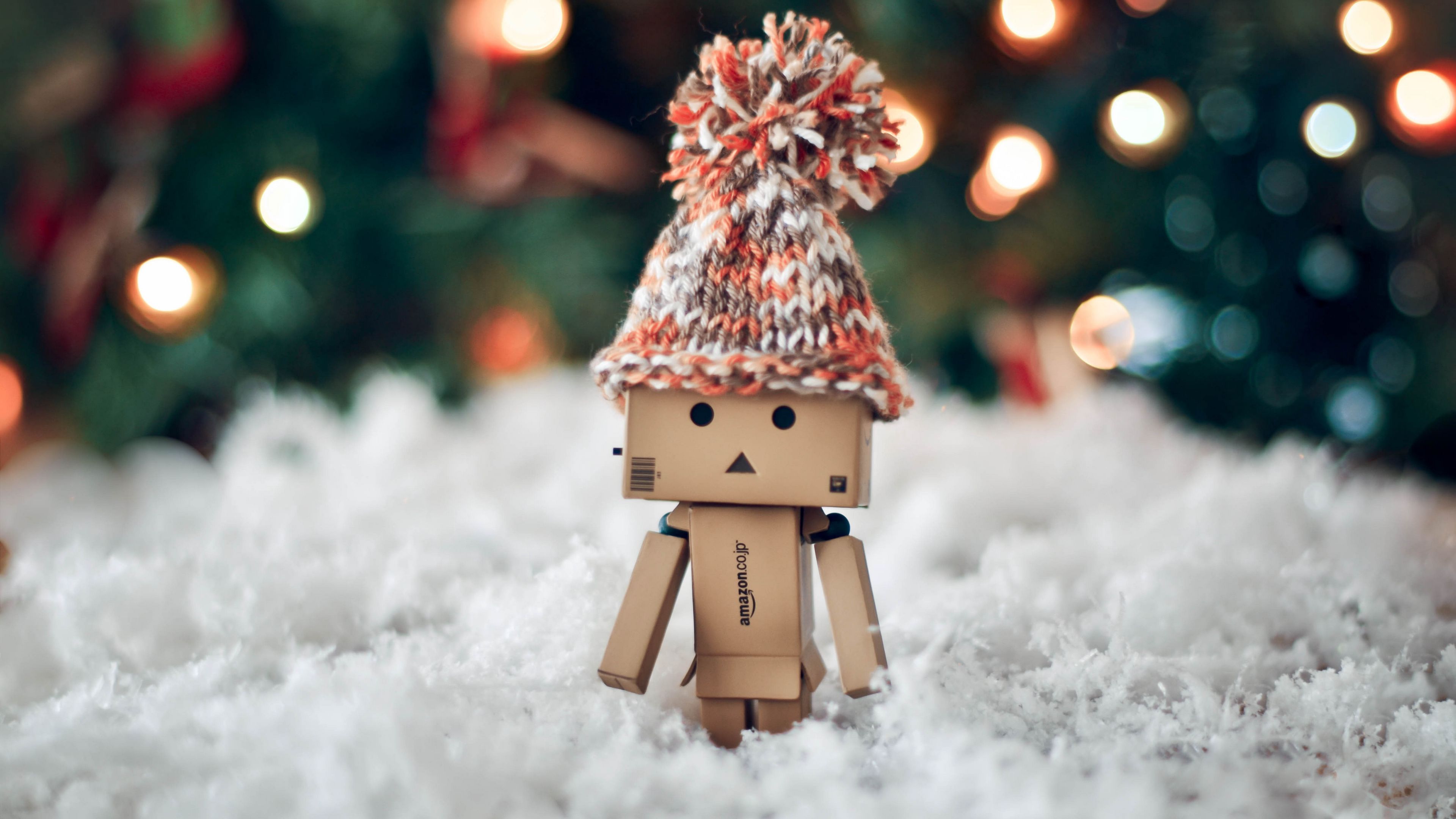 danboard, hat, winter, cardboard robot, 4k, HD Wallpaper