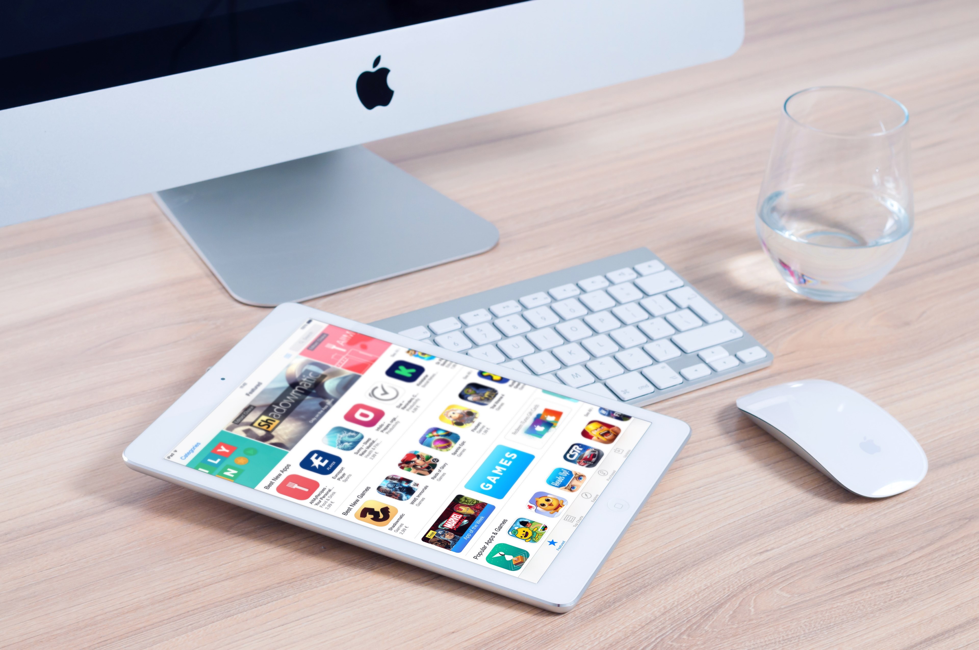 imac apple mockup app ipad mouse device design 4k, HD Wallpaper